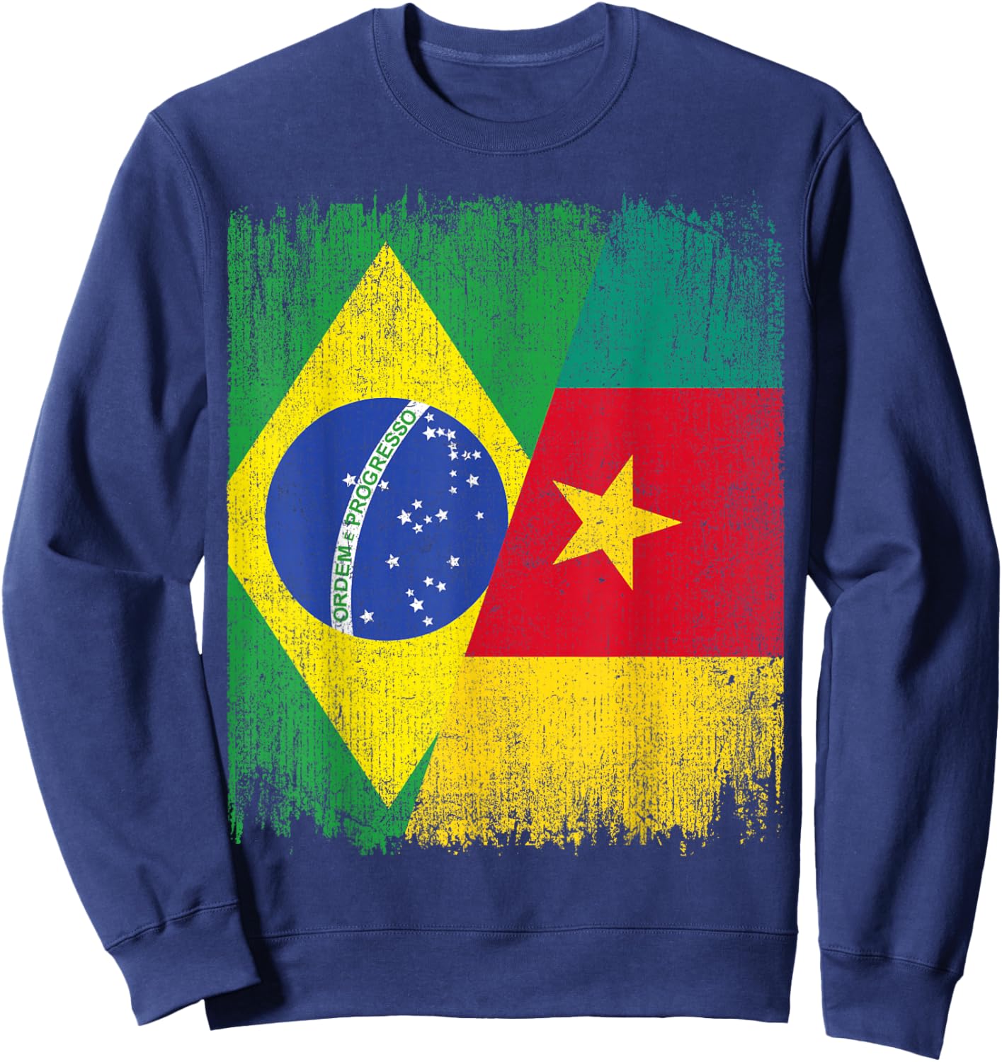 Half Brazil Cameroon Split Flag Brazilian Cameroonian Roots Sweatshirt - Sweatshirt | Navy