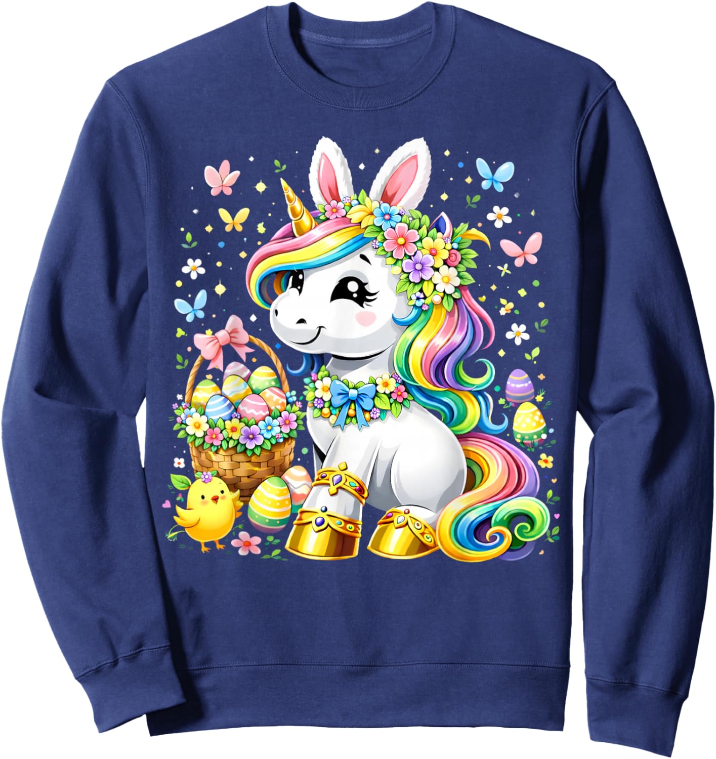 Cute Unicorn Happy Easter Day Girls Kids Toddler Easter Eggs Sweatshirt - Sweatshirt | Navy