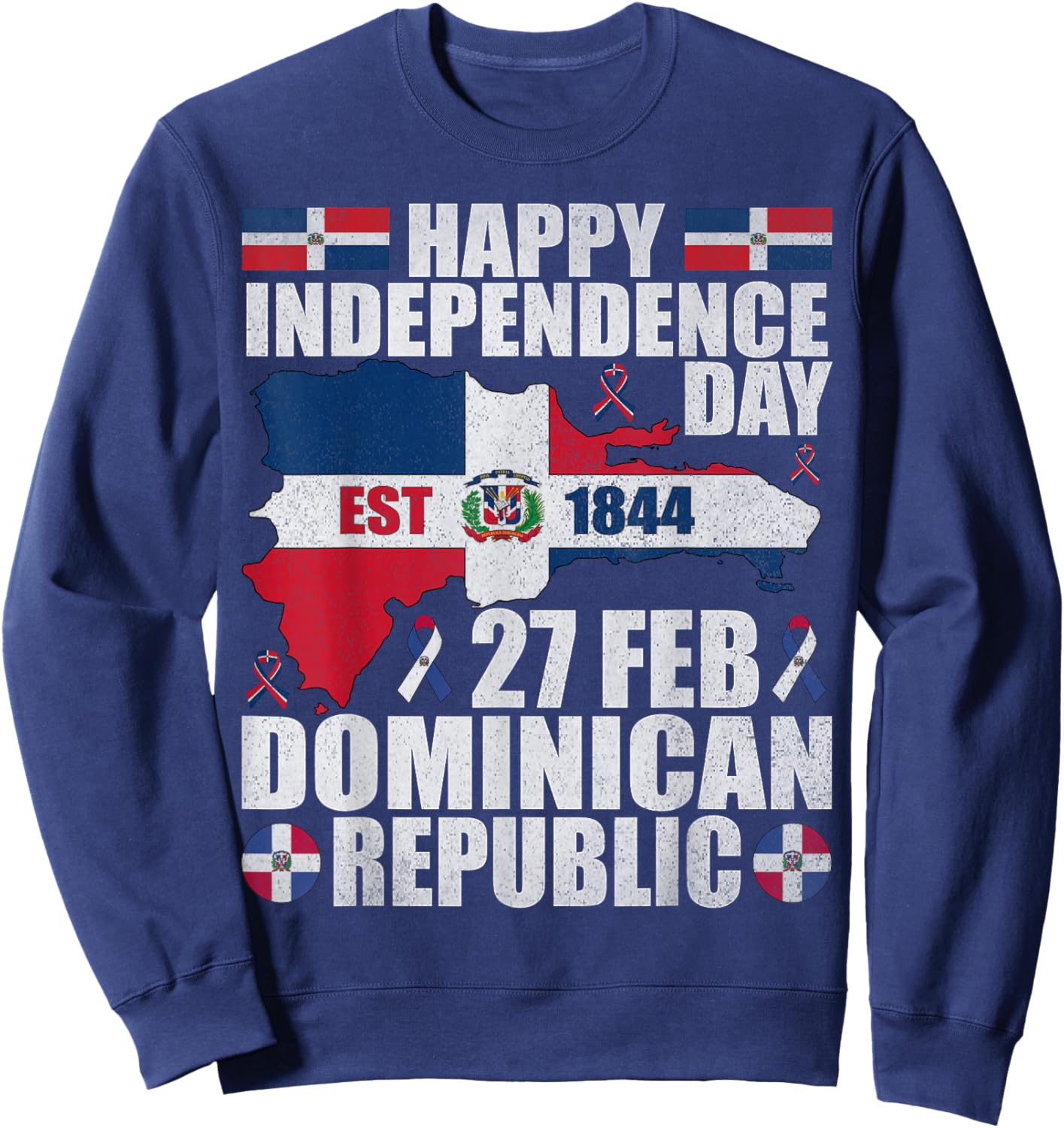 Dominican Republic 182nd Independence Day Dominican Flag Map Sweatshirt - Sweatshirt | Navy