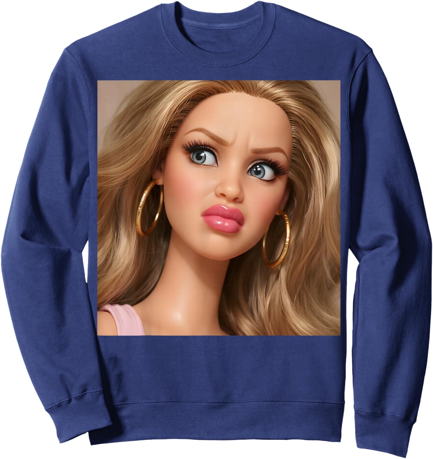 Distressed Doll Face Meme Sweatshirt - Sweatshirt | Navy