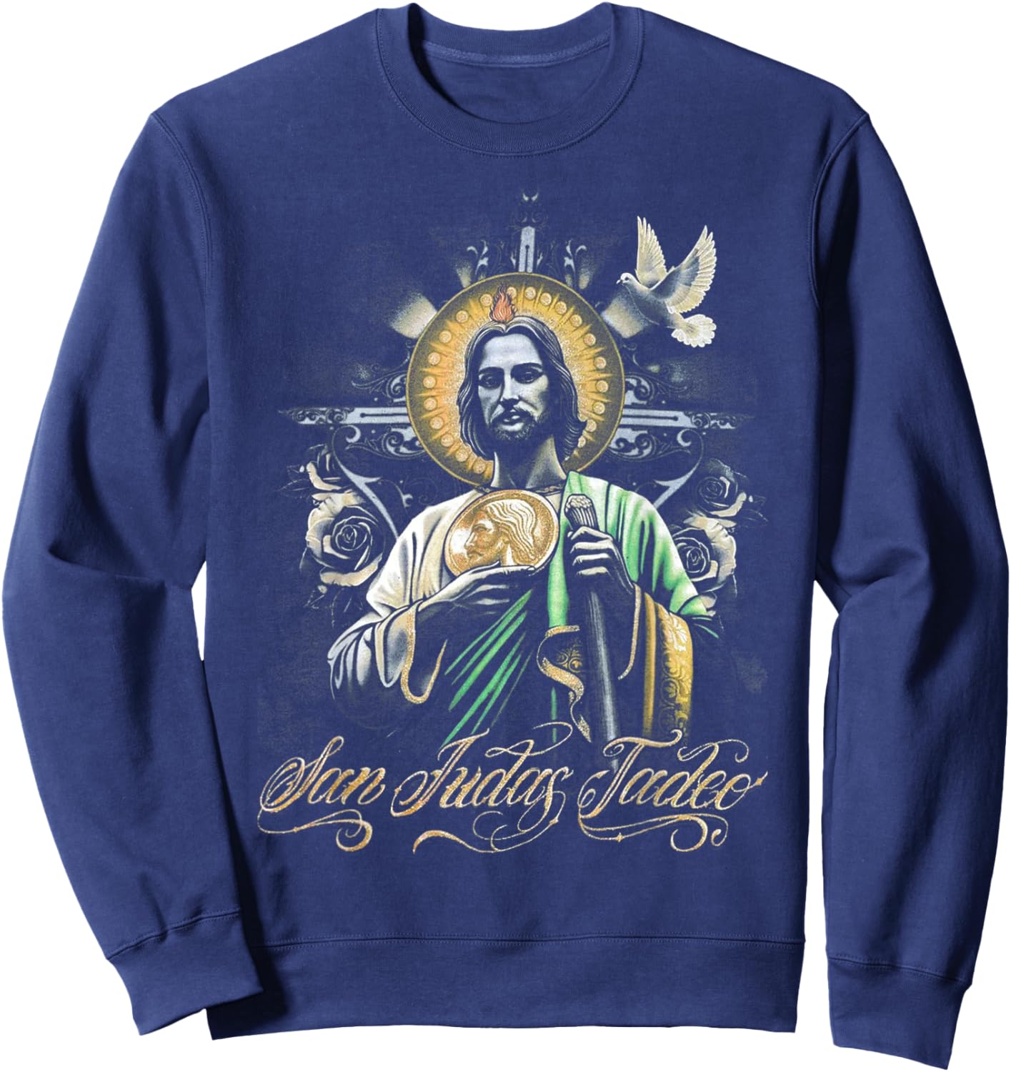 San Judas Tadeo Religious Art Catholic Saints Design Sweatshirt - Sweatshirt | Navy