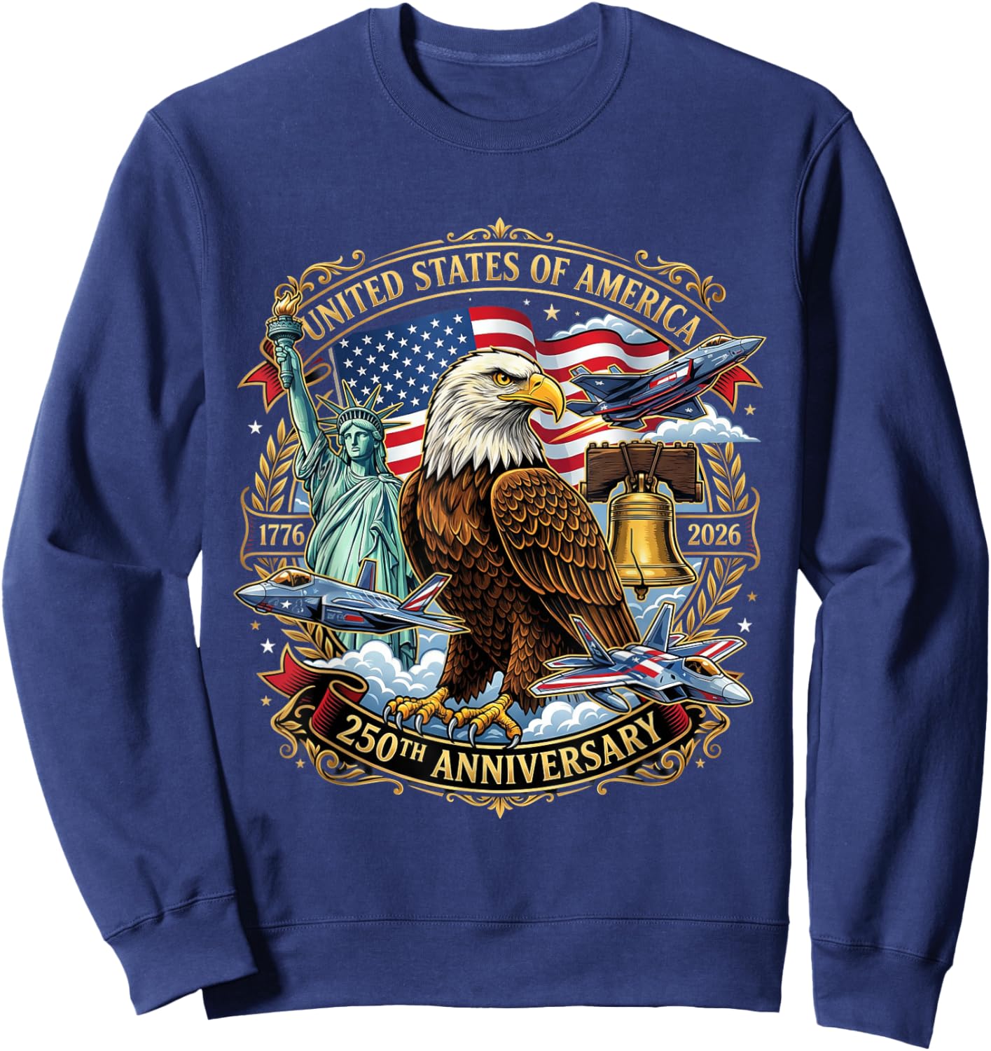 USA Independence 250th Anniversary 1776 2026 Patriotic Eagle Sweatshirt - Sweatshirt | Navy