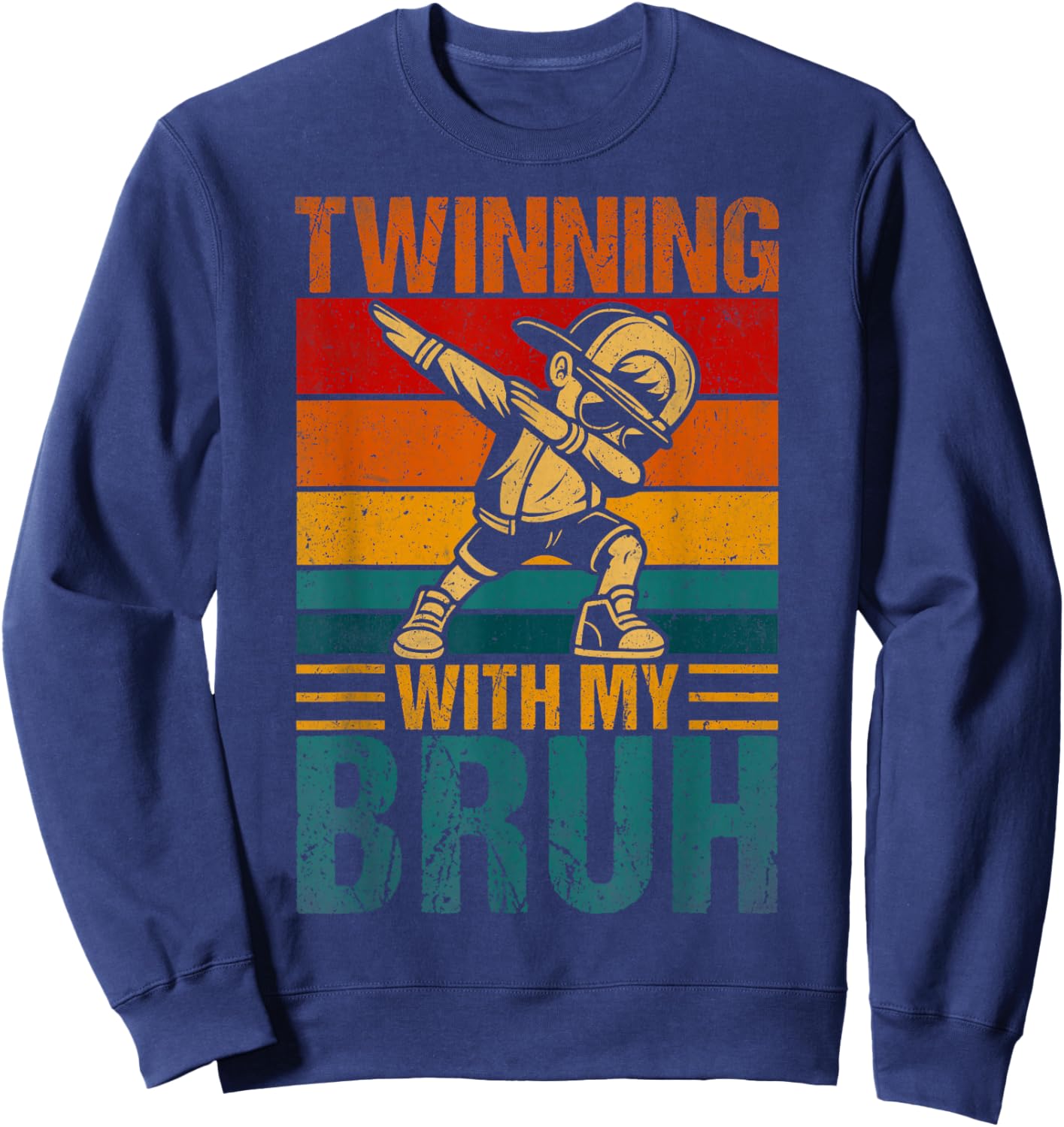 Twinning with My Bruh Kids Boys Funny Twin Day Dabbing Boy Sweatshirt - Sweatshirt | Navy