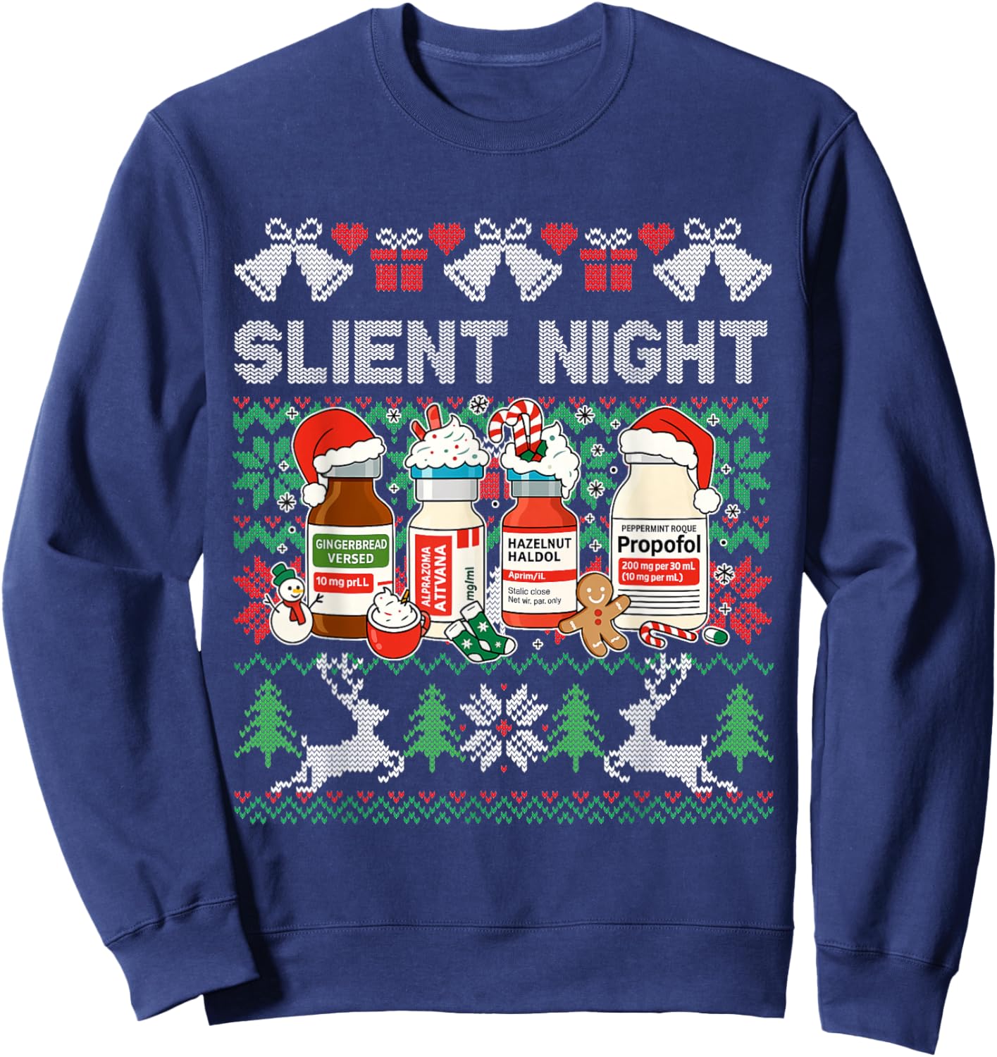 Propofol Silent Night ICU Nurses Funny Merry Ugly Christmas Sweatshirt - Sweatshirt | Navy