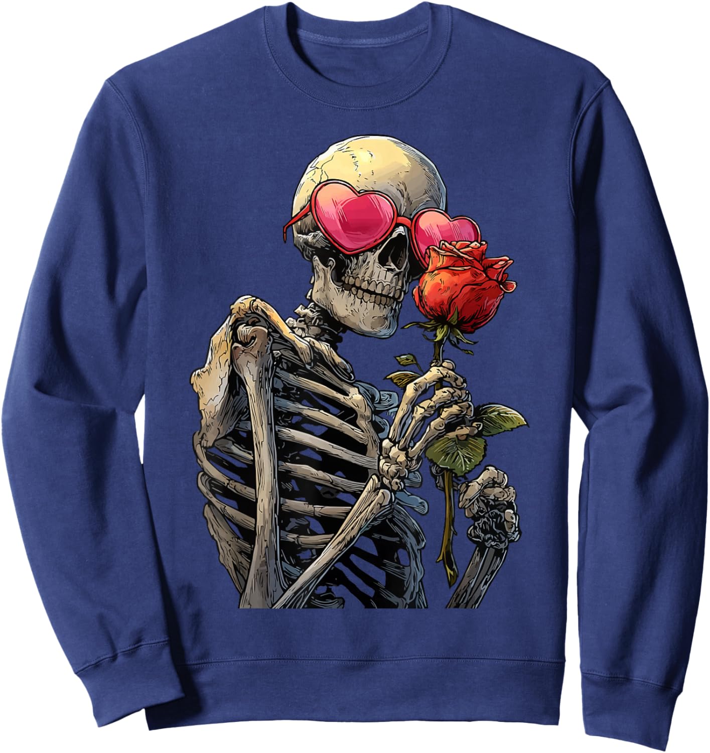Spooky Skeleton in Heart Glasses Gothic Valentine's Day Goth Sweatshirt - Sweatshirt | Navy