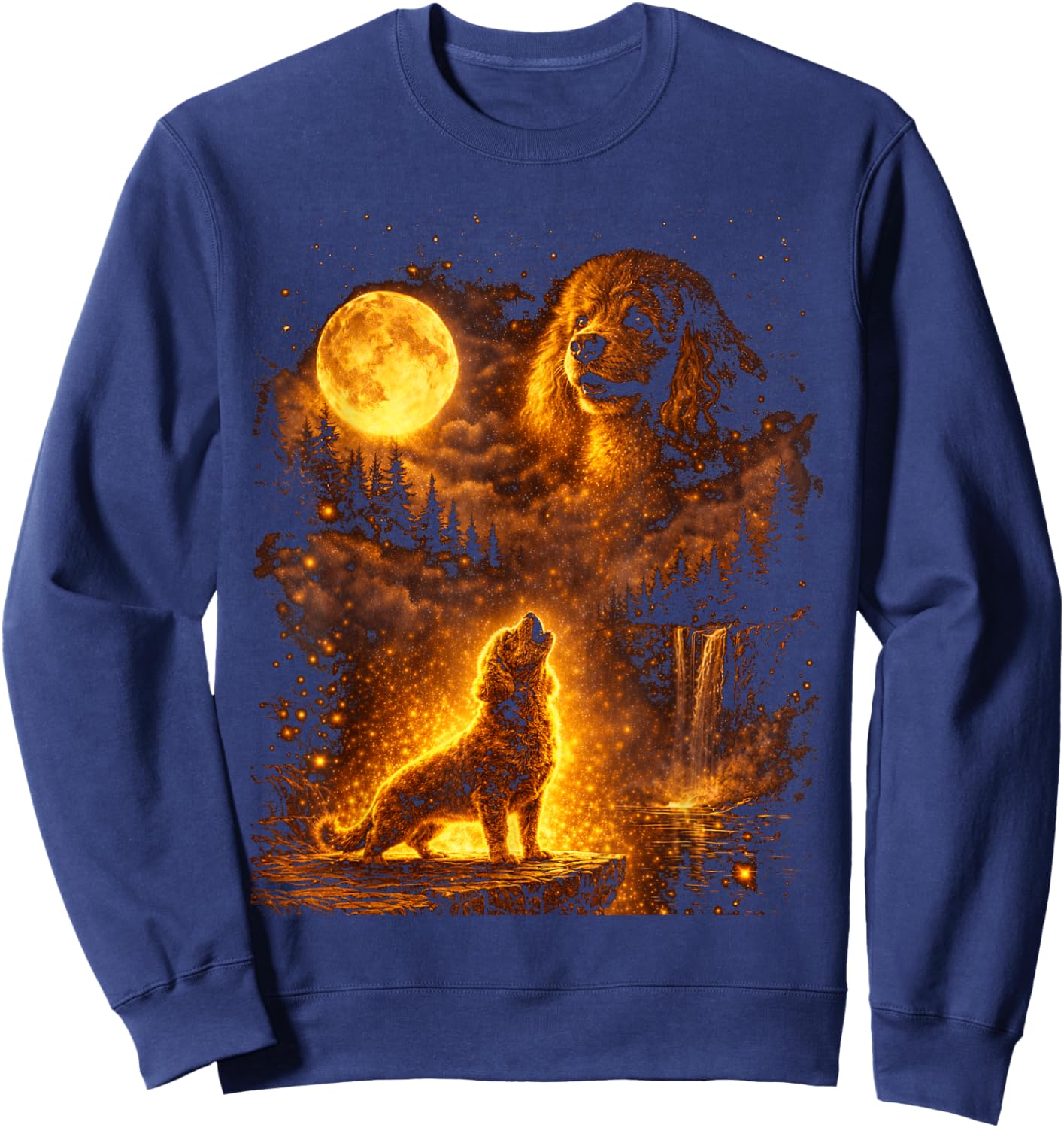 Vintage Moonlight Dog Funny Poodle Howling at The Moon Sweatshirt - Sweatshirt | Navy