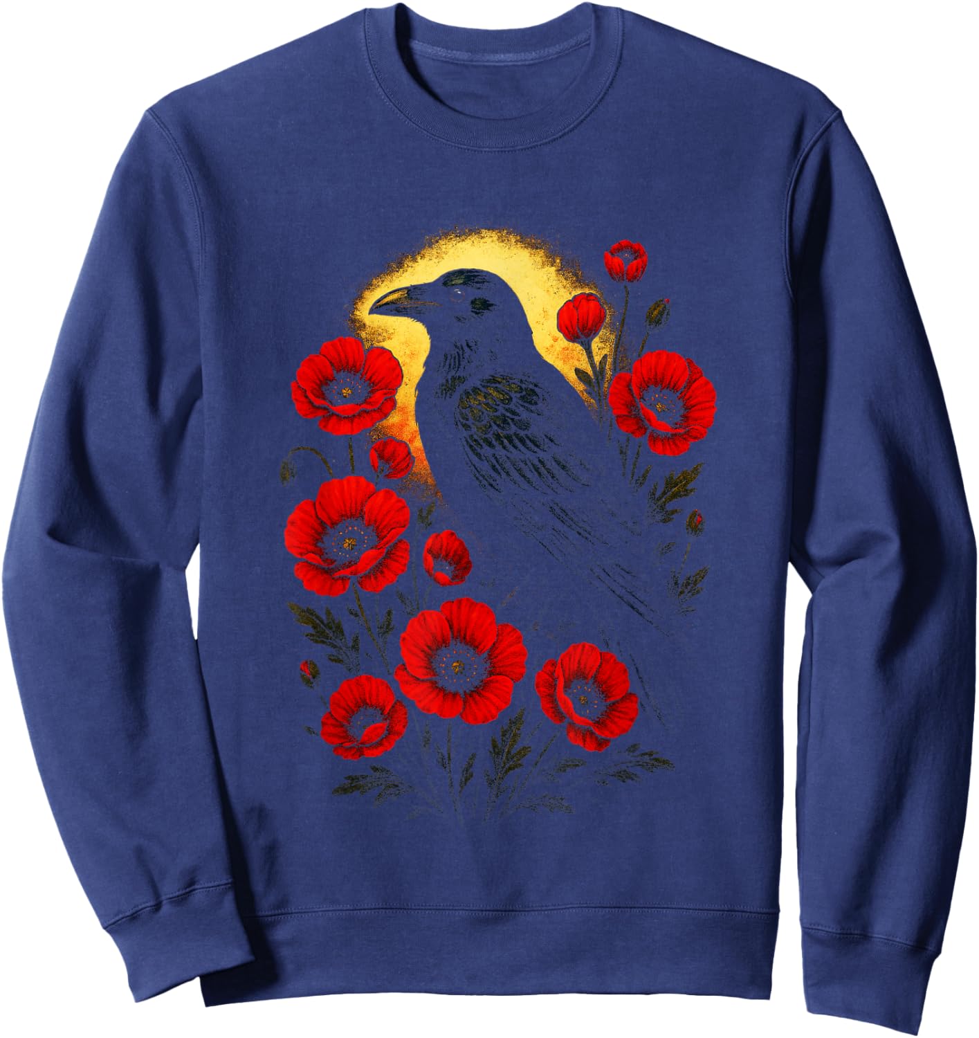 Gothic Raven and Roses - Vintage Enchanted Art Sweatshirt - Sweatshirt | Navy
