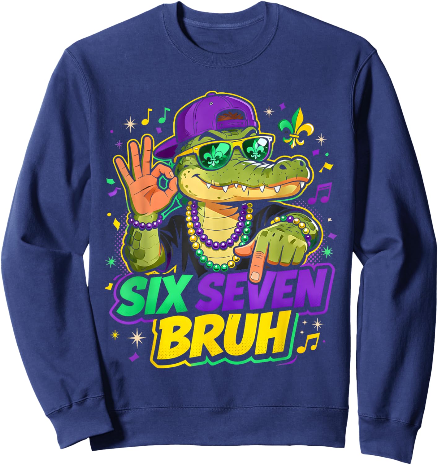 Mardi Gras Six Seven Bruh Mardigator Alligator 6 7 Meme Boys Sweatshirt - Sweatshirt | Navy