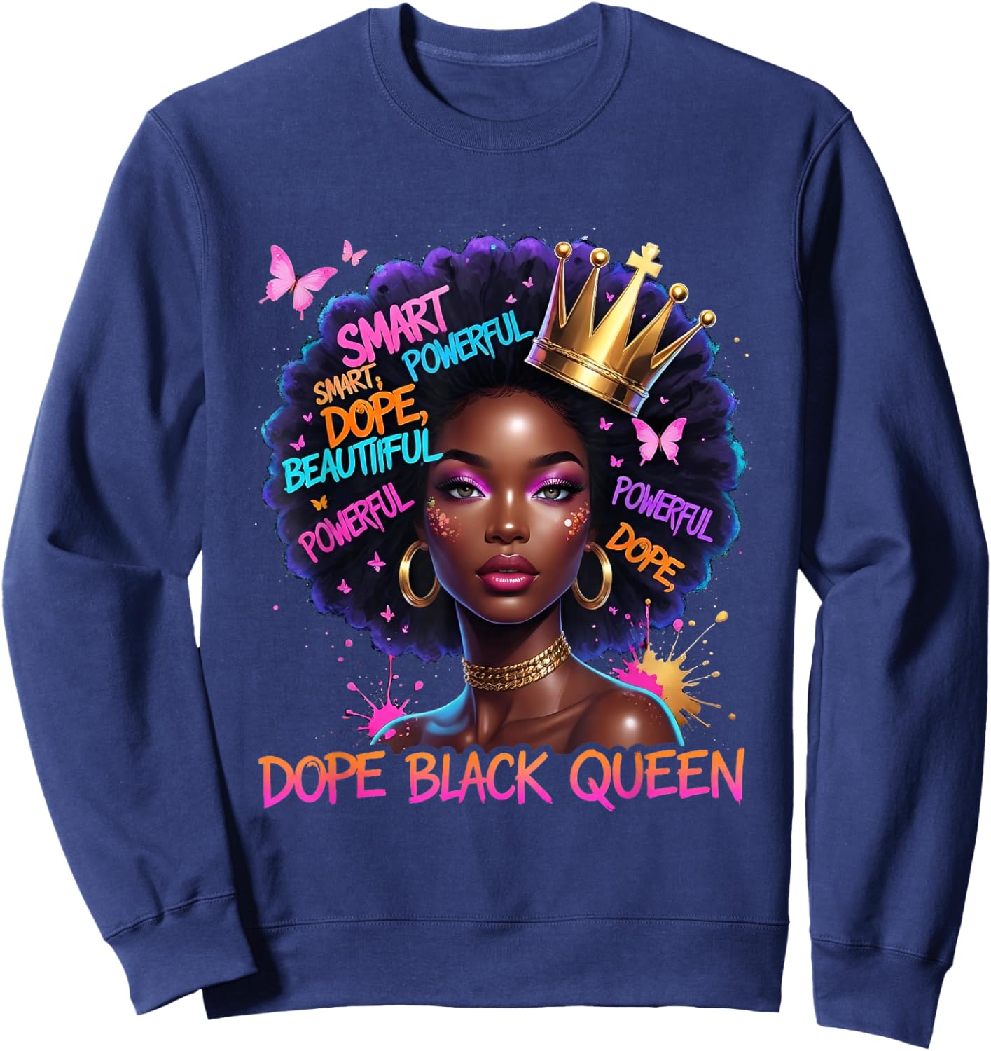 African Melanin Dope Queen Black Women Afro Girl Sweatshirt - Sweatshirt | Navy