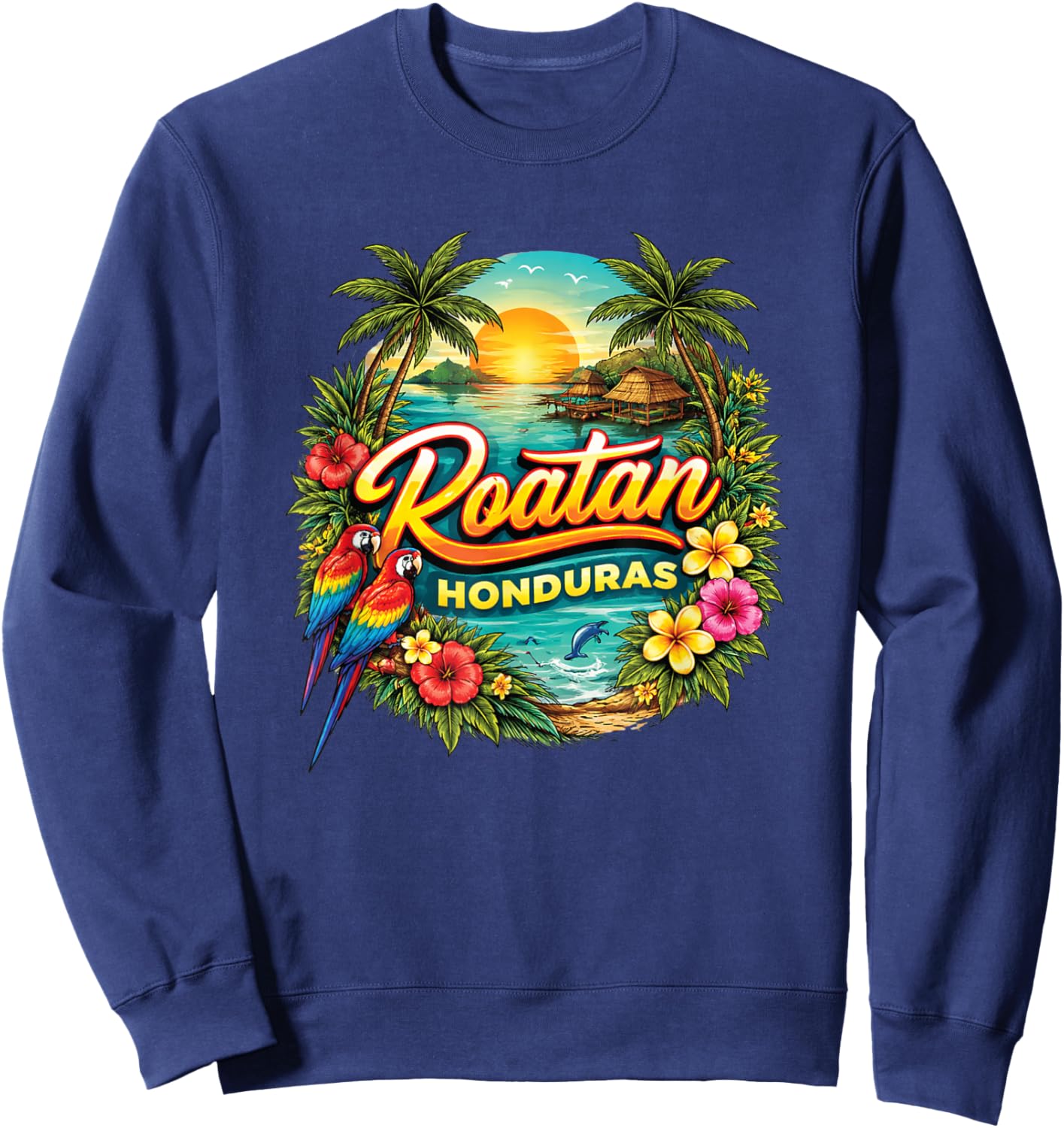 Roatan Honduras Tropical Sunset Landscape Sweatshirt - Sweatshirt | Navy