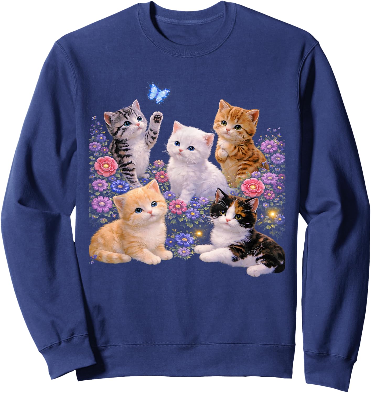 Cute Flower Kitten Graphic Vintage Floral Cat Lover Sweatshirt - Sweatshirt | Navy