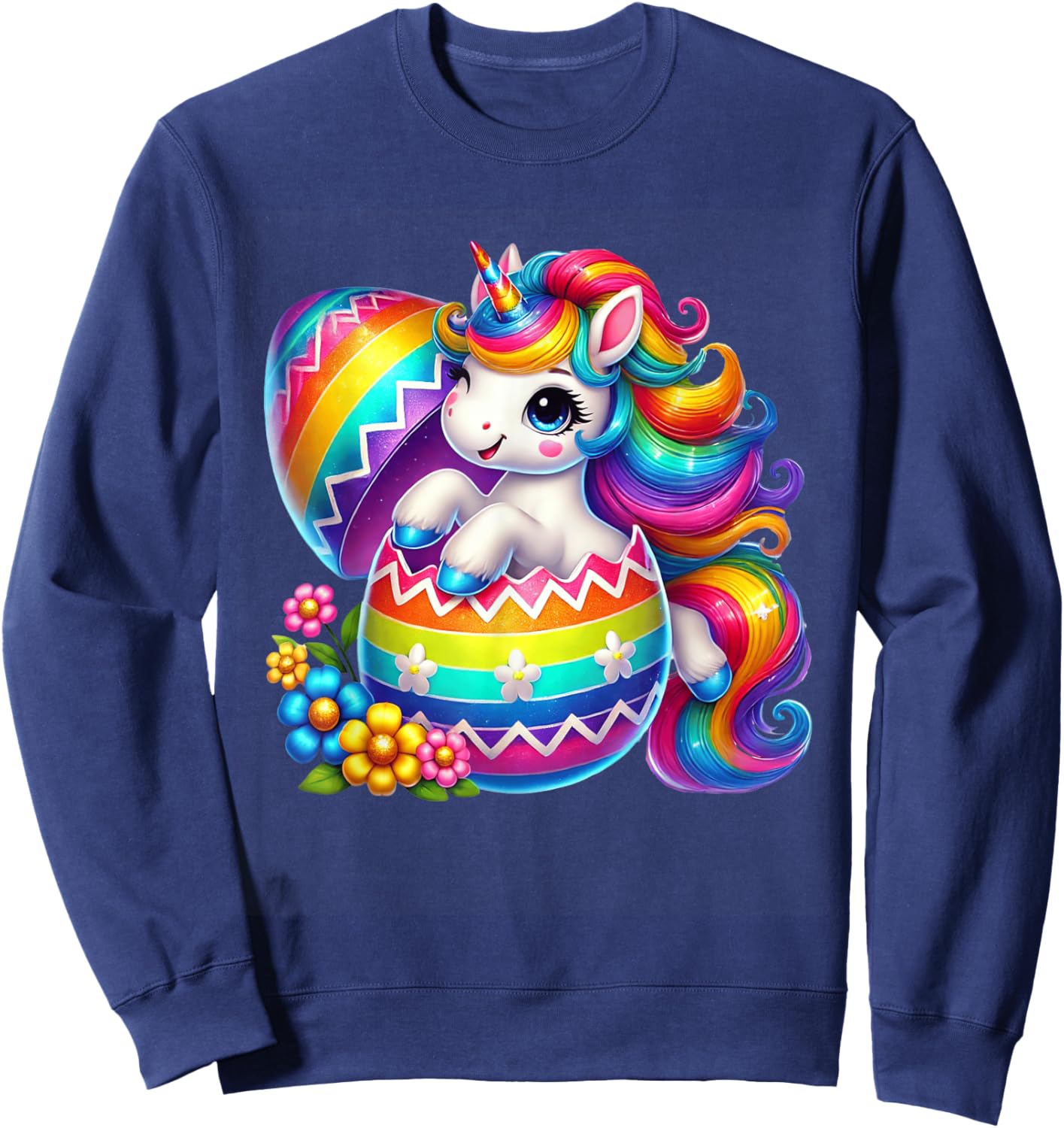 Easter Unicorn Shirt with Eggs Happy Easter Girls Kids Cute Sweatshirt - Sweatshirt | Navy