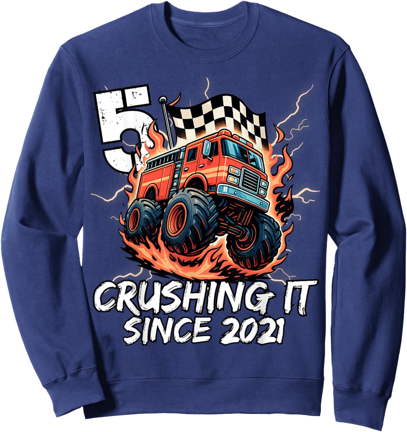Birthday Firefighter 5 Year Old Boy 5th Bday Party Born 2021 Sweatshirt - Sweatshirt | Navy
