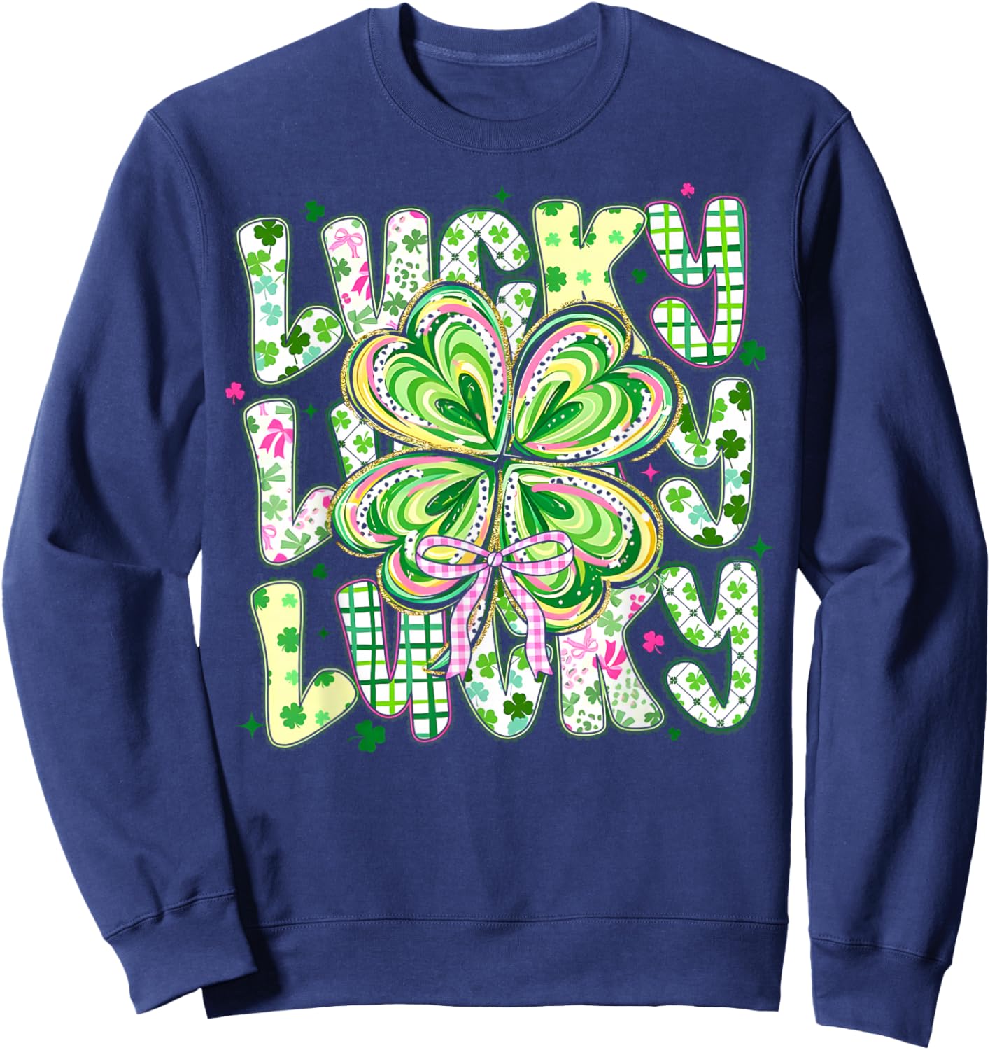 St Pattys Day Lucky Coquette Bow Shamrock St. Patrick's Day Sweatshirt - Sweatshirt | Navy