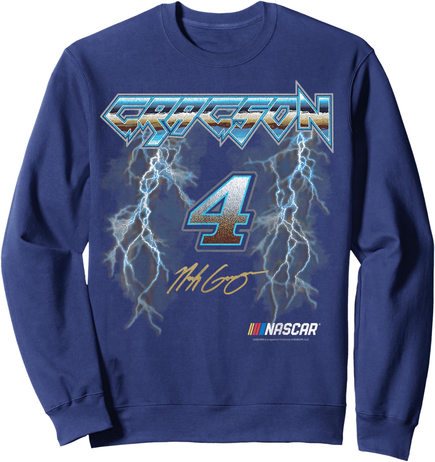 NASCAR Noah Gragson No. 4 Lightning Metalic Neon Blue Text Sweatshirt - Sweatshirt | Navy