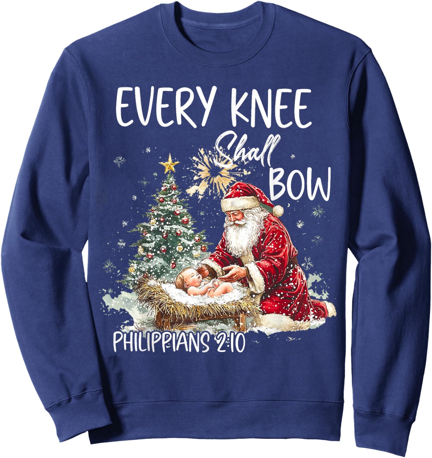 Every Knee Shall Bow Jesus Christian Christmas Santa Pajamas Sweatshirt - Sweatshirt | Navy