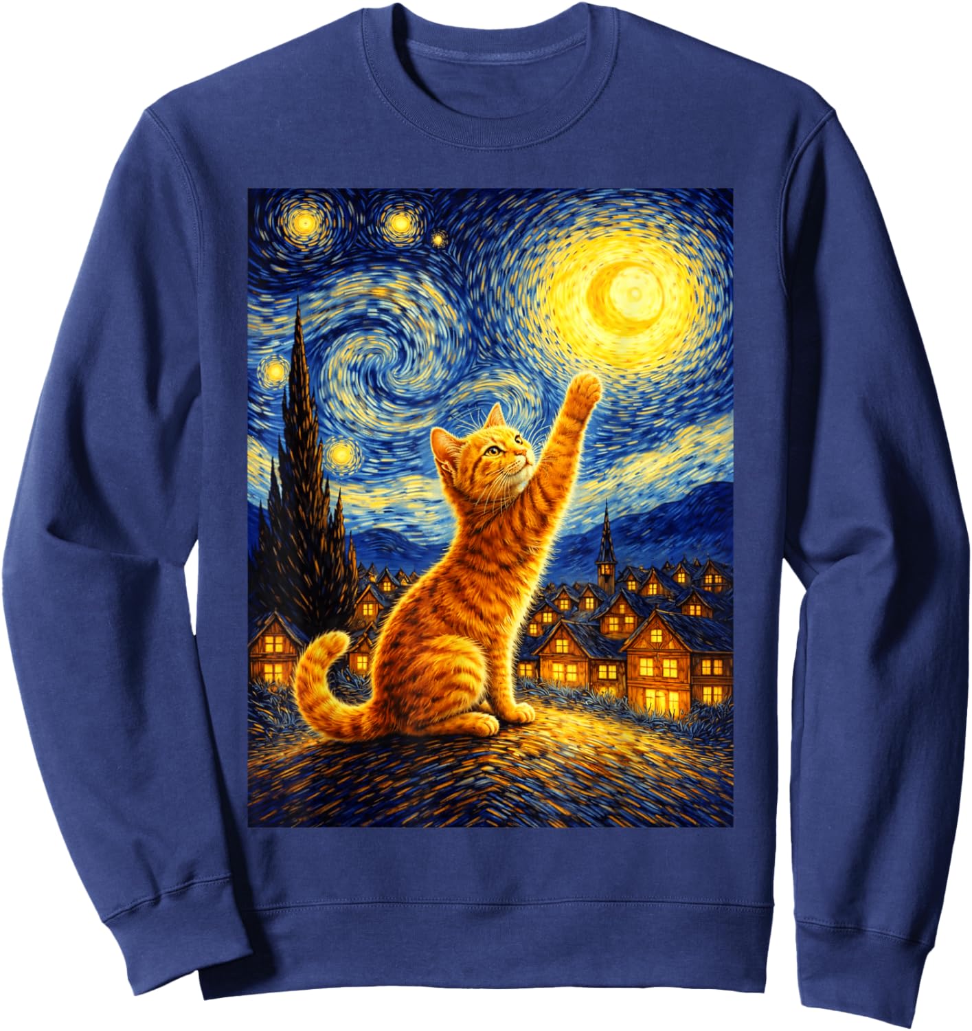 Cat Style Starry Night Art Funny Graphic Sweatshirt - Sweatshirt | Navy
