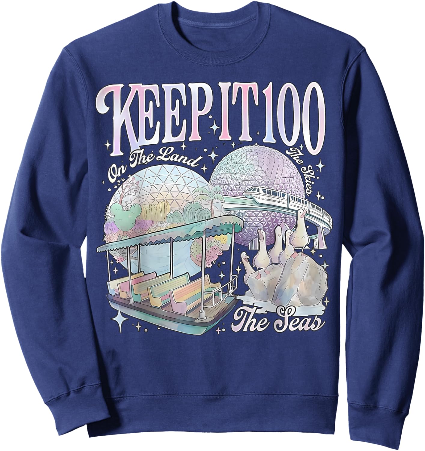 Keep It 100 Retro Transport Art Land Sea Sky Style Men Women Sweatshirt - Sweatshirt | Navy