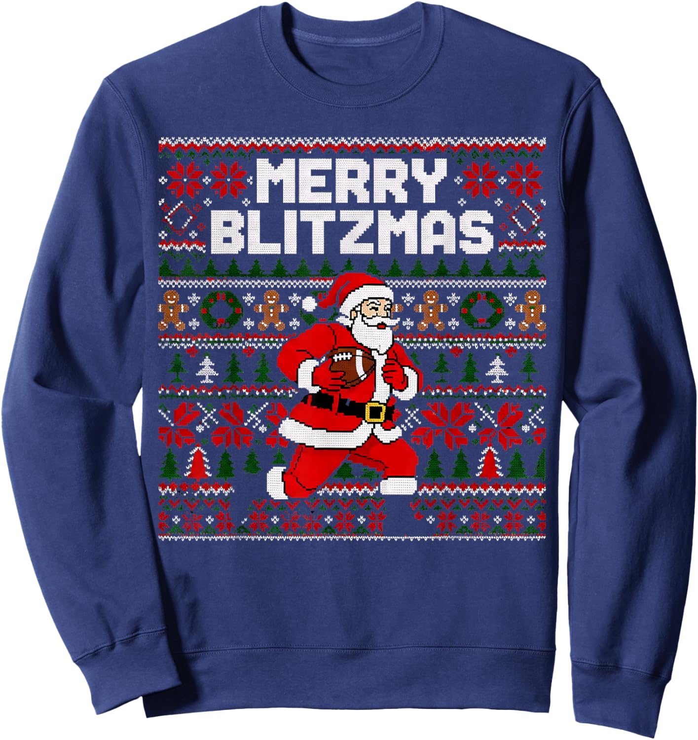 Christmas Merry Blitzmas Santa Football Ugly Sweater Style Sweatshirt - Sweatshirt | Navy