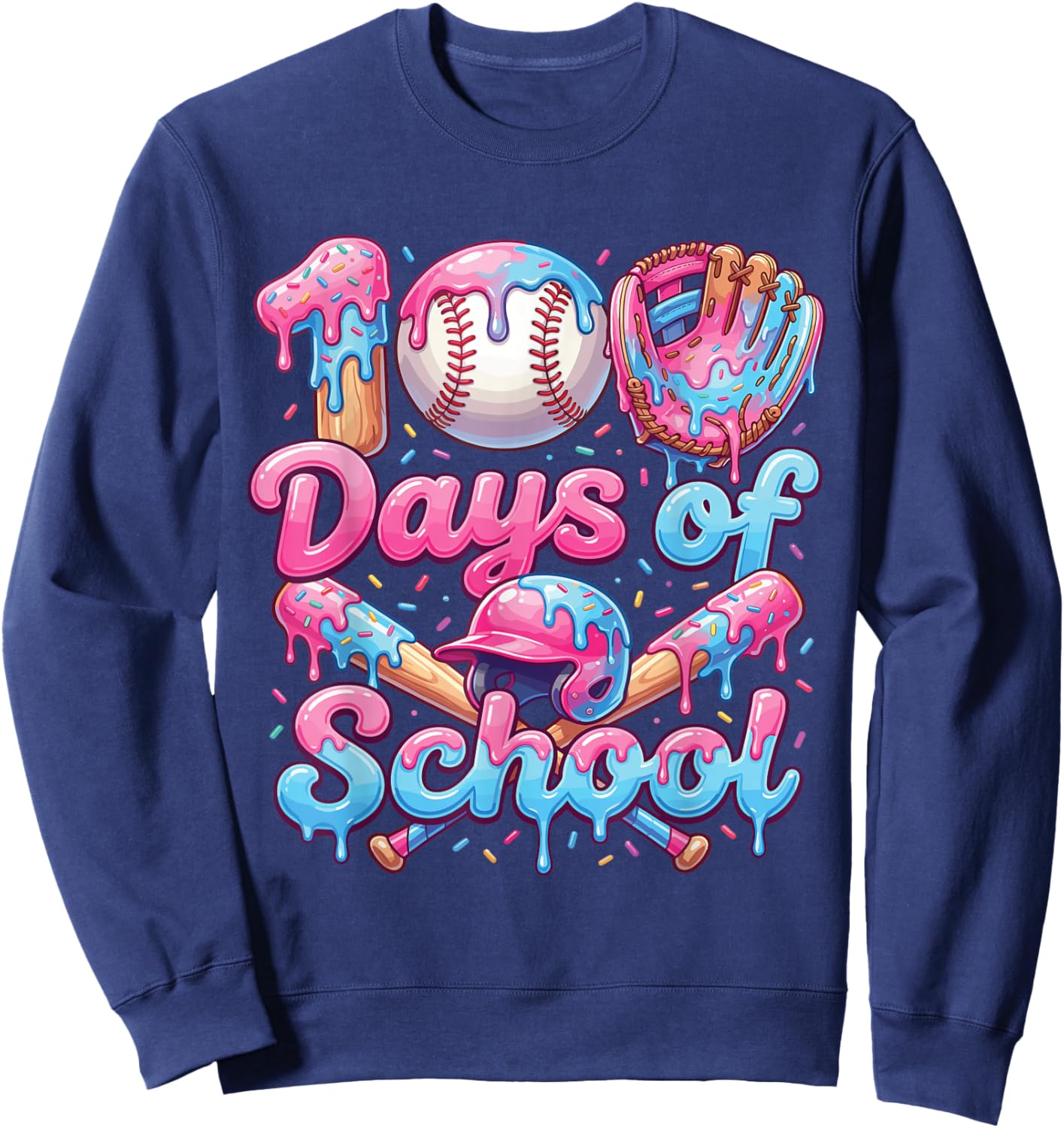 100 Days of School Baseball Boys Kids Sweatshirt - Sweatshirt | Navy