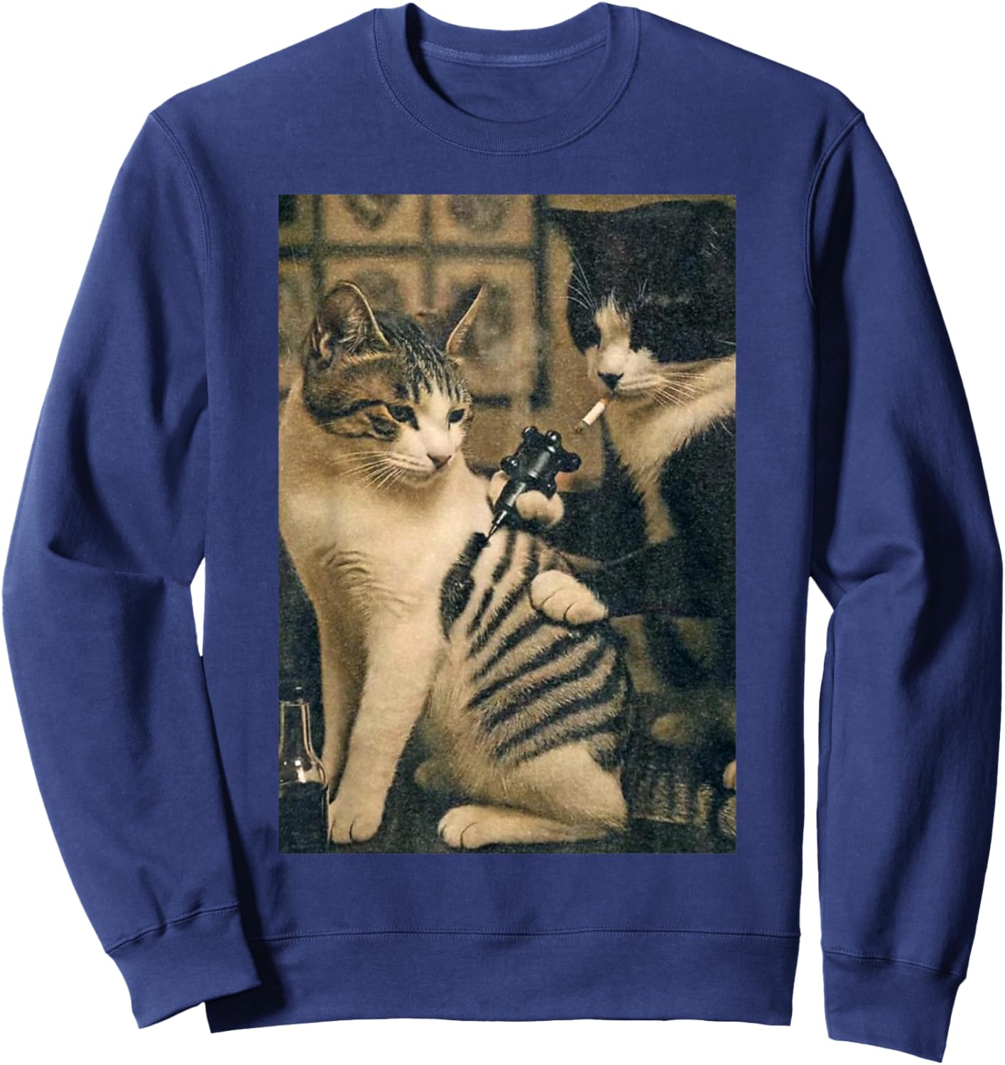 Funny Cats Vintage Cat Tattoo Meme Sweatshirt - Sweatshirt | Navy