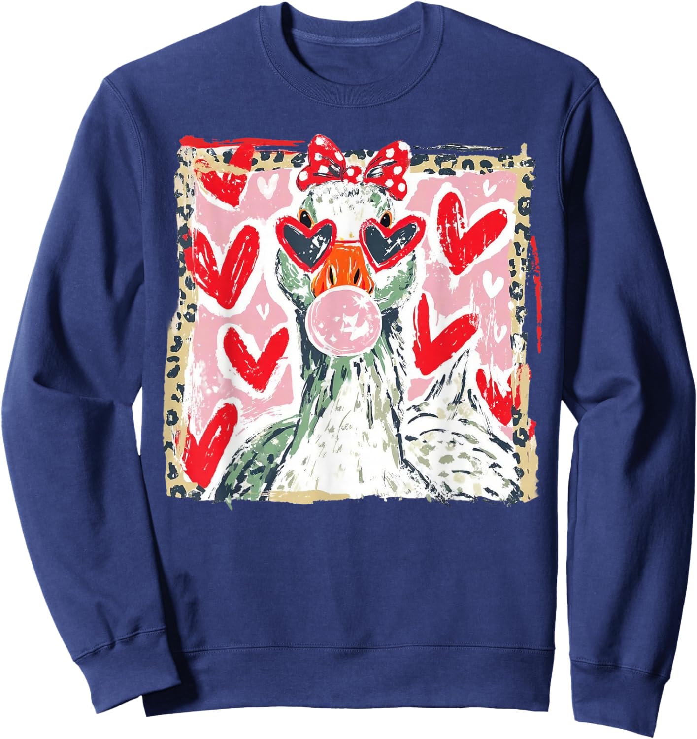 Valentine’s Day Goose Happy Valentine Goose Love Heart Art Sweatshirt - Sweatshirt | Navy