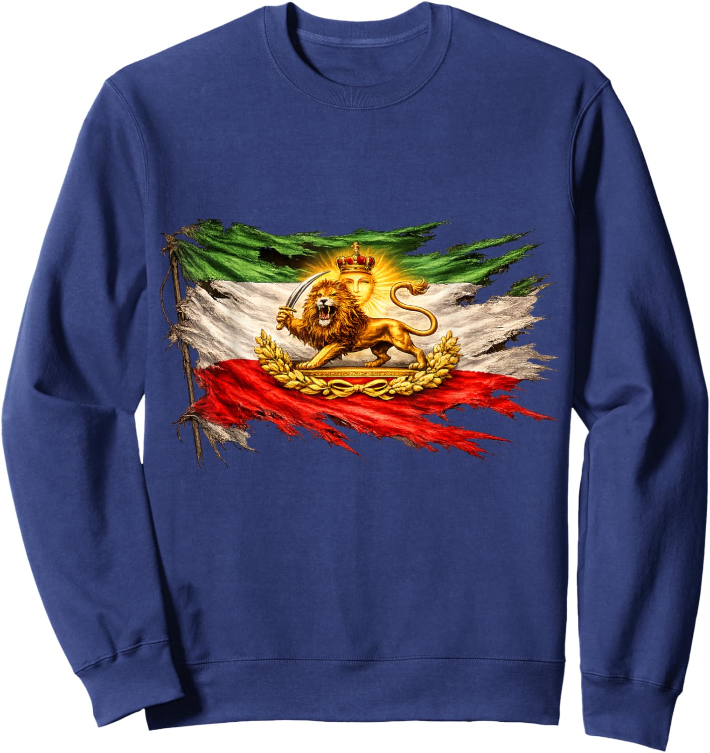 Iran Flag with Lion and Sun Emblem, Vintage Persian Heritage Sweatshirt - Sweatshirt | Navy