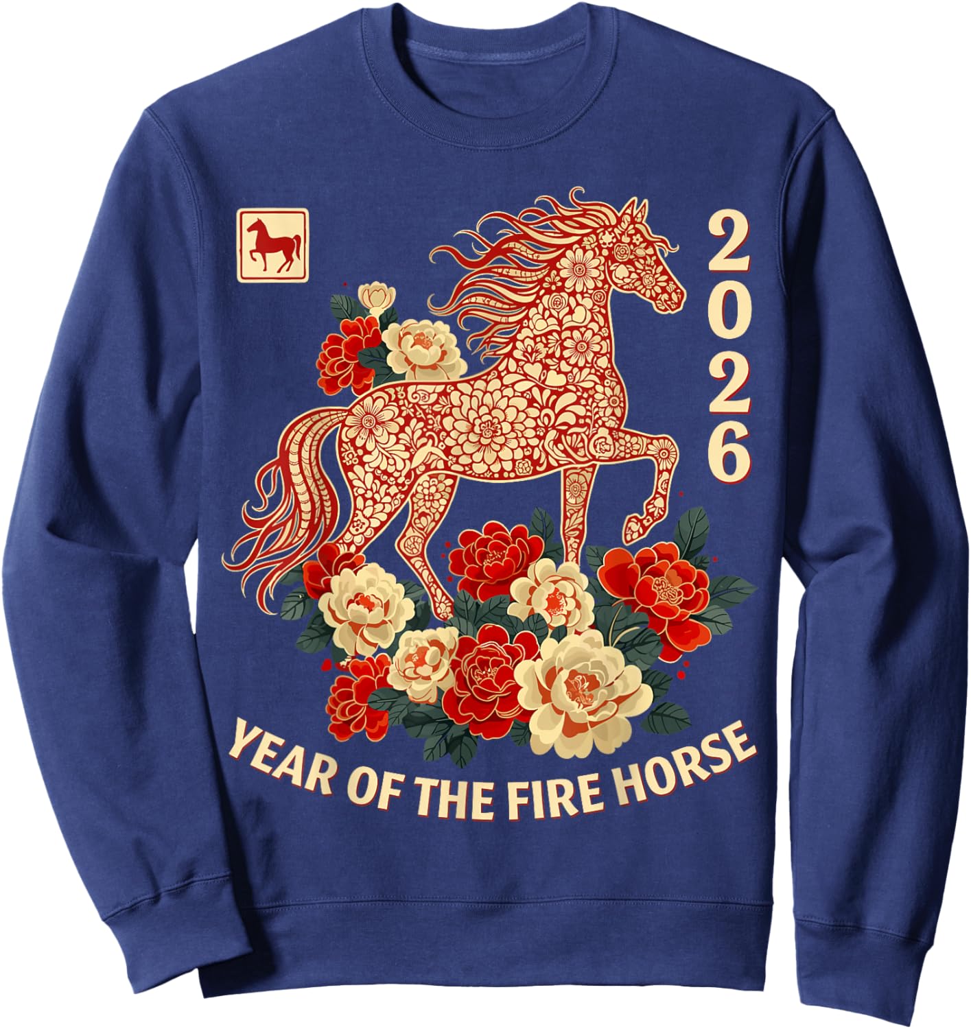 Happy Chinese Lunar New Year of The Horse 2026 Kids Women Sweatshirt - Sweatshirt | Navy