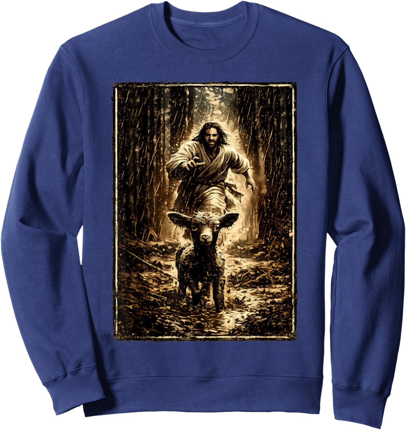 Jesus Chasing Lamb Sweatshirt - Sweatshirt | Navy