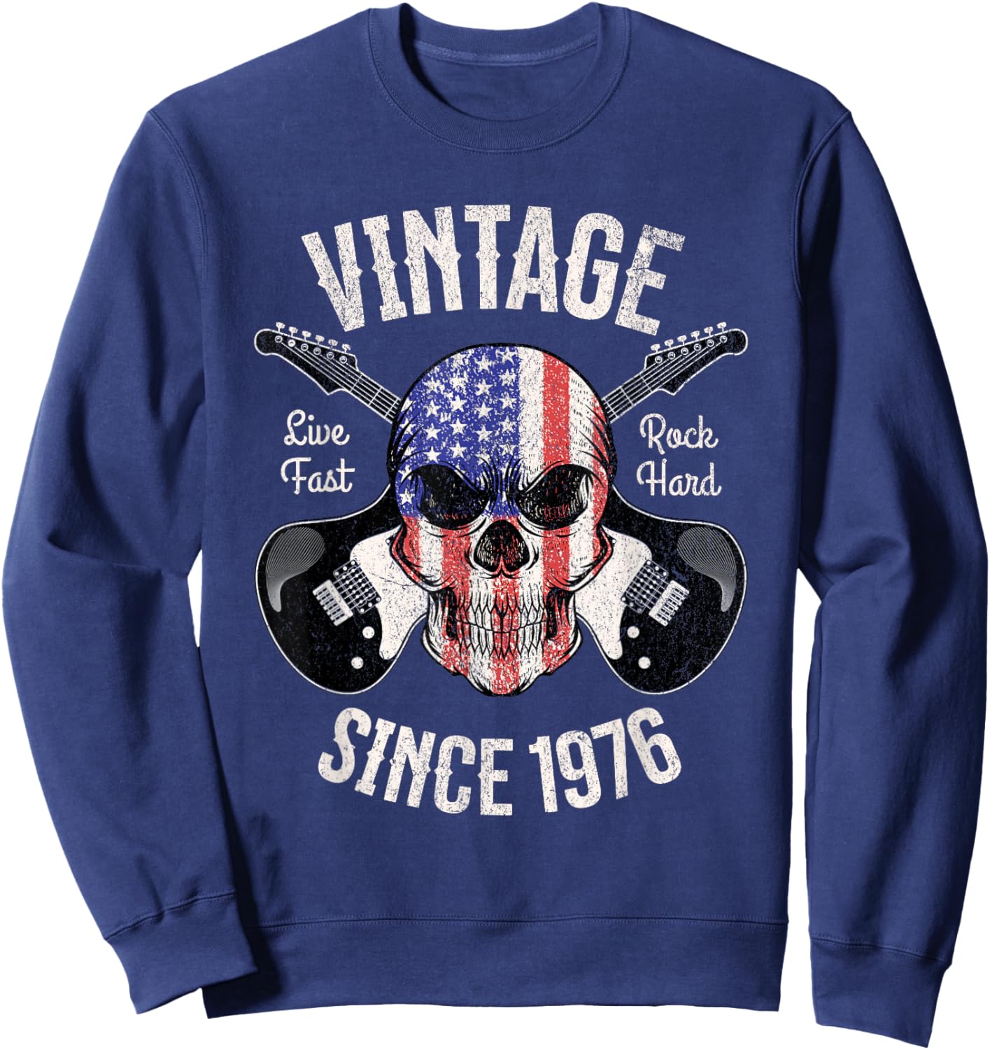 50th Birthday Guitar Vintage Rock and Roll Skull Guitarist Sweatshirt - Sweatshirt | Navy