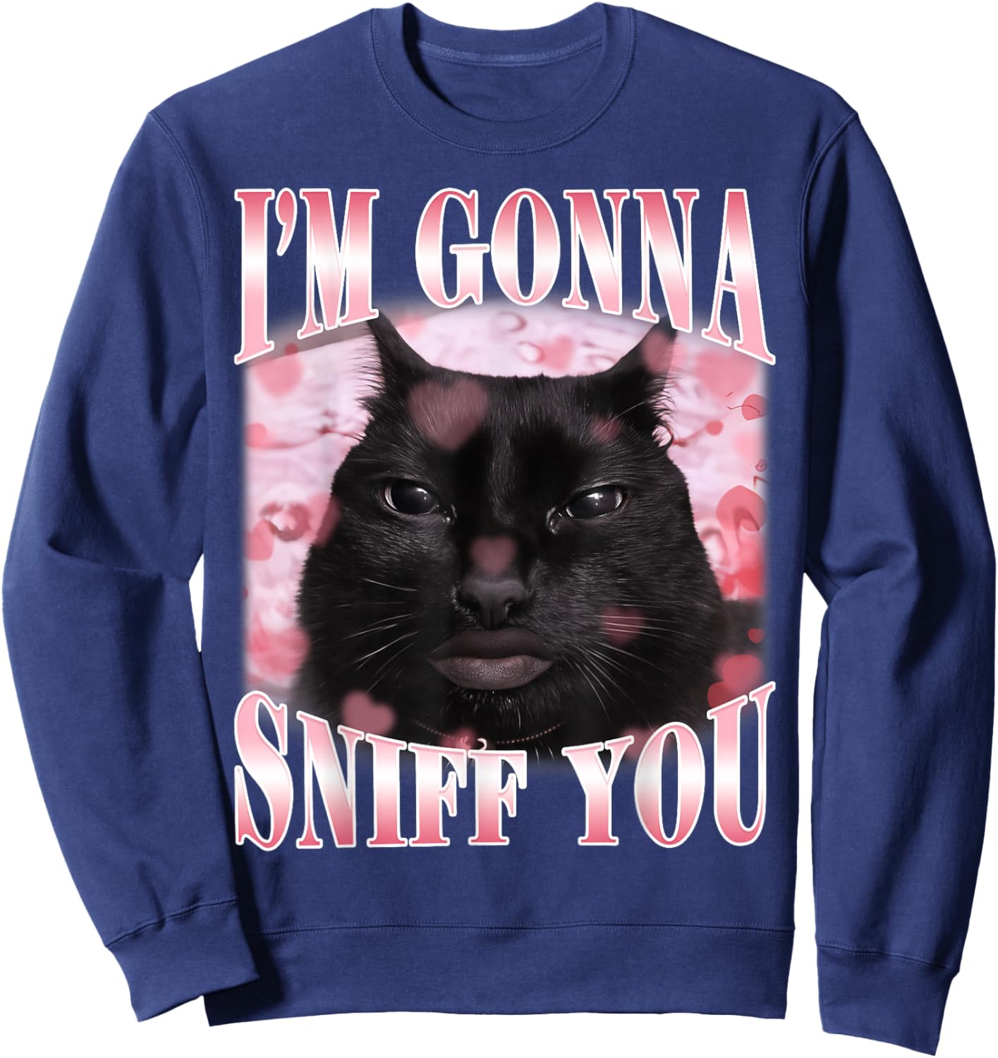 I'm Gonna Sniff You Funny Brainrot Stupid Cat Meme Graphic Sweatshirt - Sweatshirt | Navy