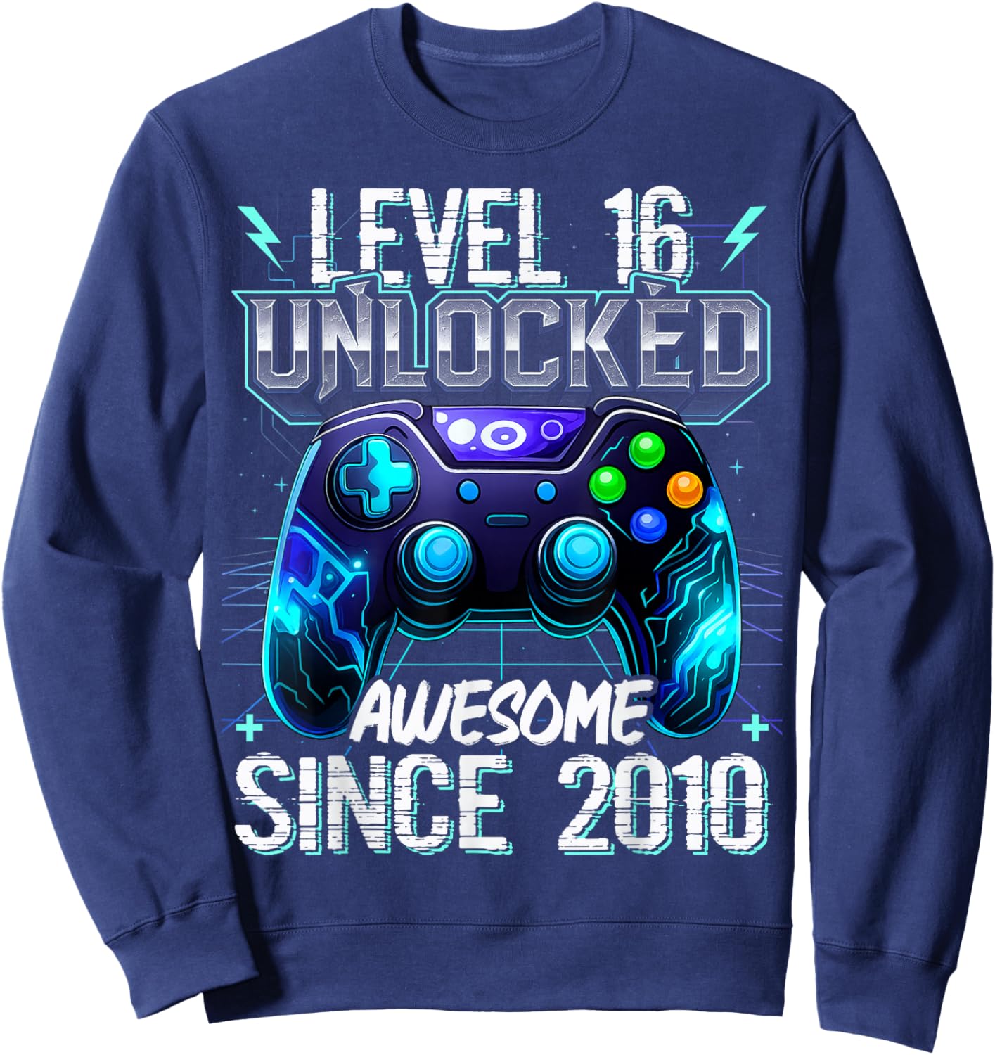 16th Birthday Boy Level 16 Gamer 16 Year Video Game Party Sweatshirt - Sweatshirt | Navy