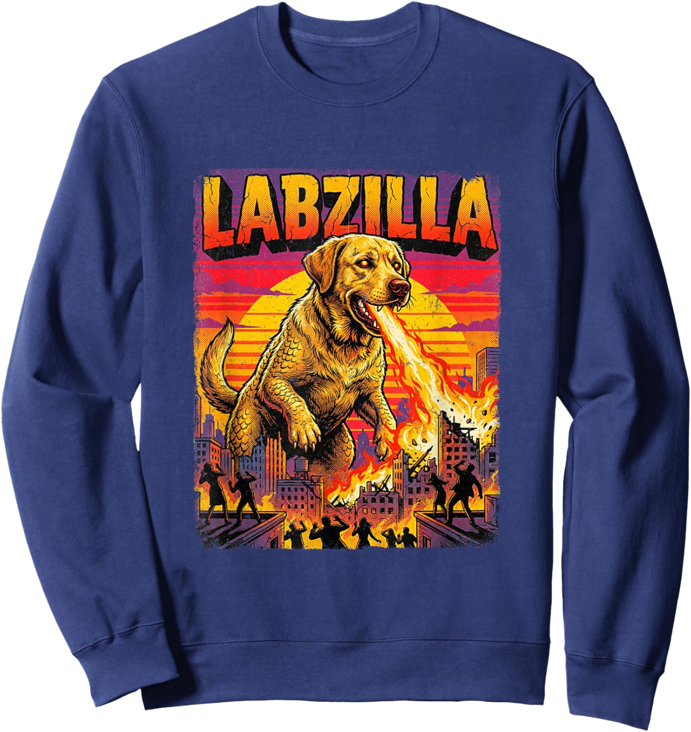 Labzilla Giant Yellow Labrador Retriever Dog Monster Parody Sweatshirt - Sweatshirt | Navy