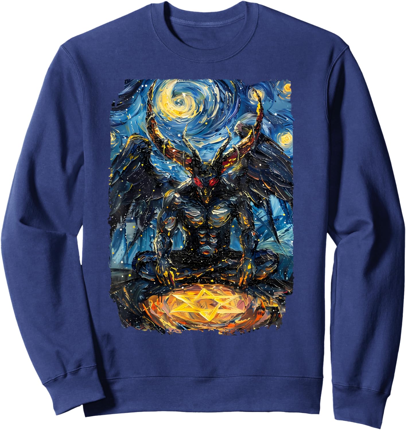 Occult Baphomet Starry Nights Goat Pentagram Sweatshirt - Sweatshirt | Navy