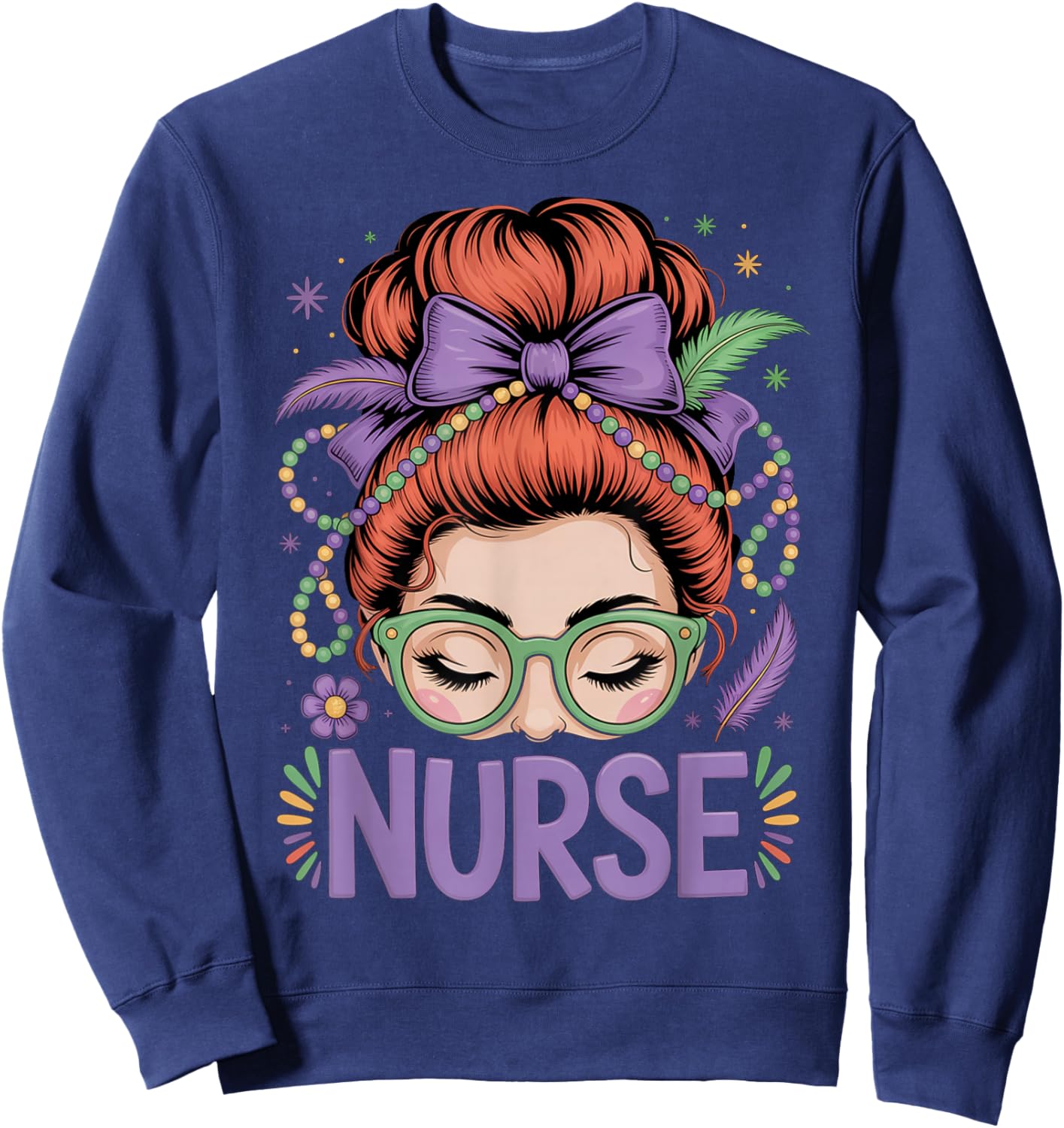 Redhead Nurse Mardi Gras Nursing Student RN LPN CNA HHA NP Sweatshirt - Sweatshirt | Navy