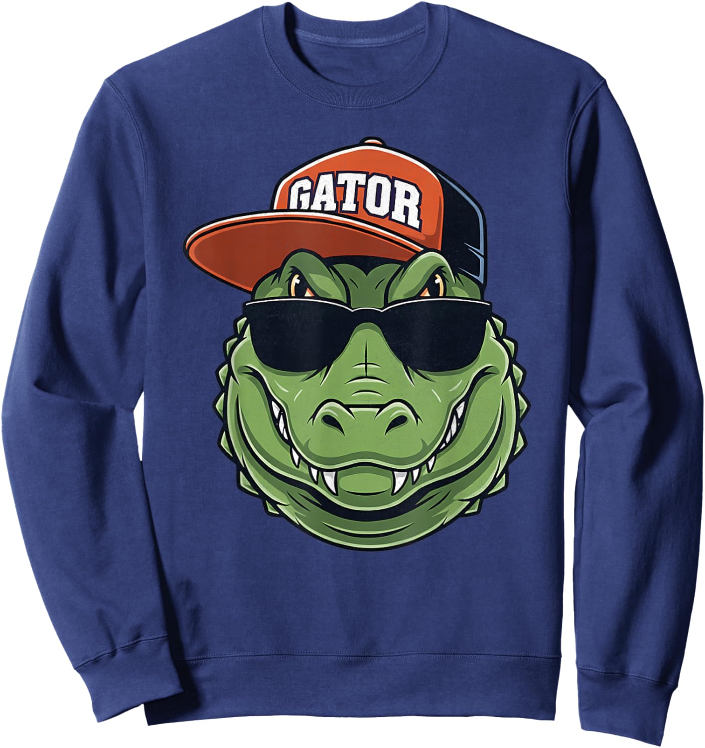 Cool Crocodile Animal Gator Graphic with Cap and Sunglasses Sweatshirt - Sweatshirt | Navy