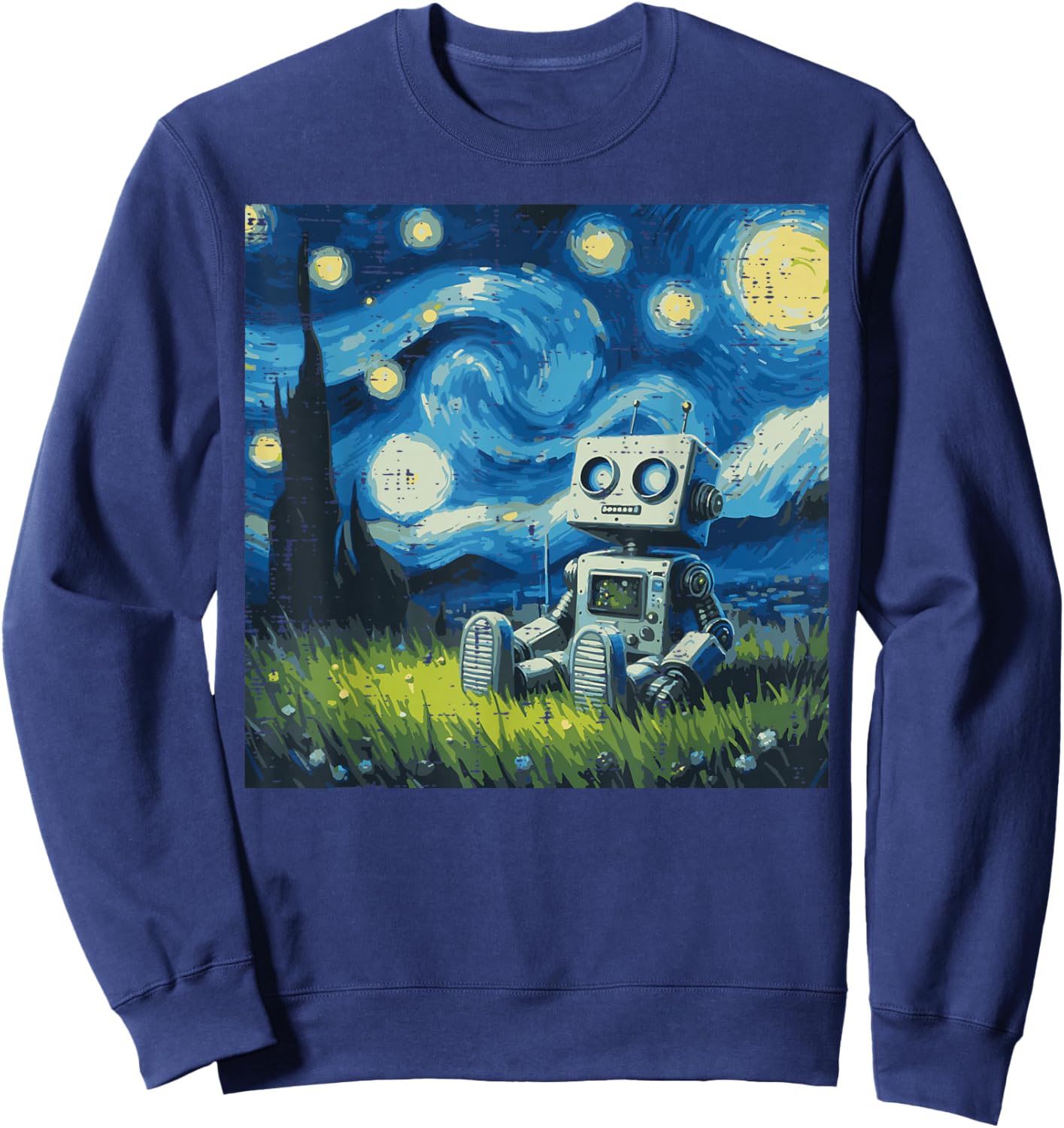Starry Night Robot Funny Painting Art Meme Kids Men Women Sweatshirt - Sweatshirt | Navy