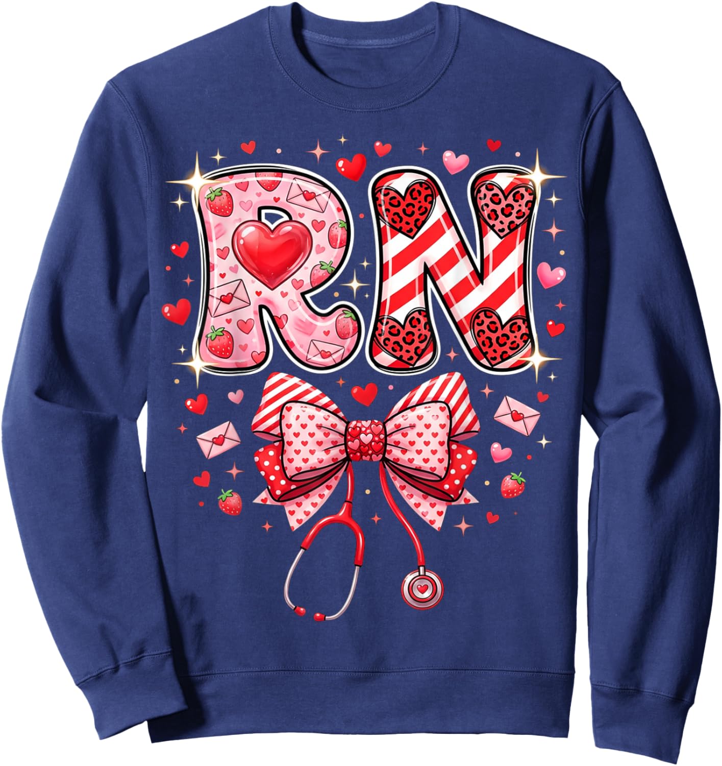 Healthcare Heart Registered Nurse RN Valentines Nurses Sweatshirt - Sweatshirt | Navy