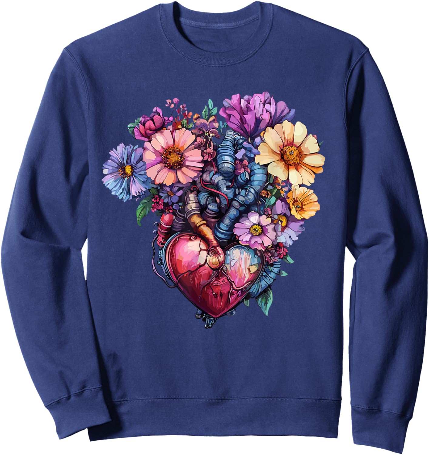 Anatomical Heart with Colorful Wildflowers Sweatshirt - Sweatshirt | Navy