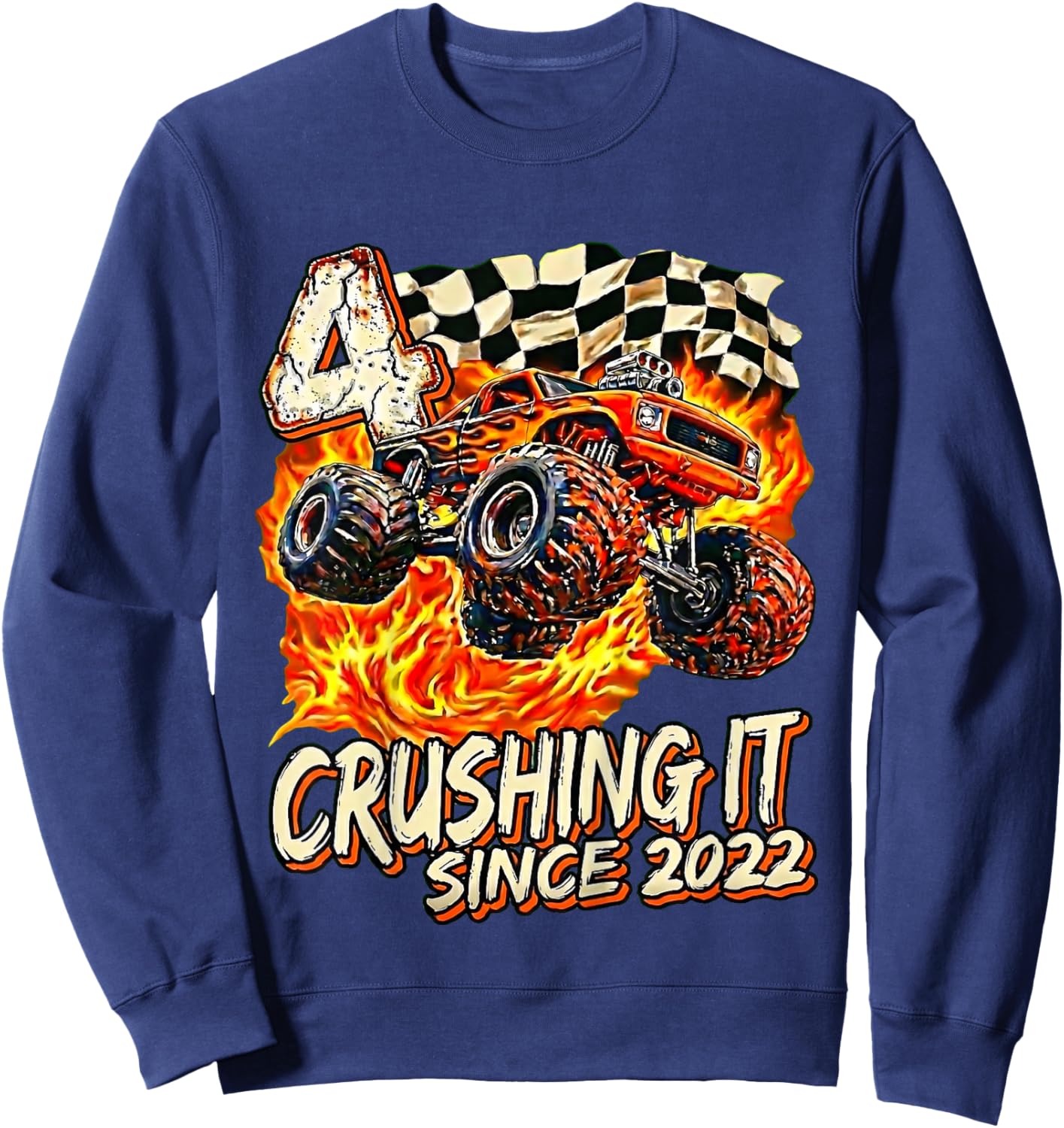 Kids Birthday Monster Truck Boy 4 Year Old Crushing It Since 2022 Sweatshirt - Sweatshirt | Navy