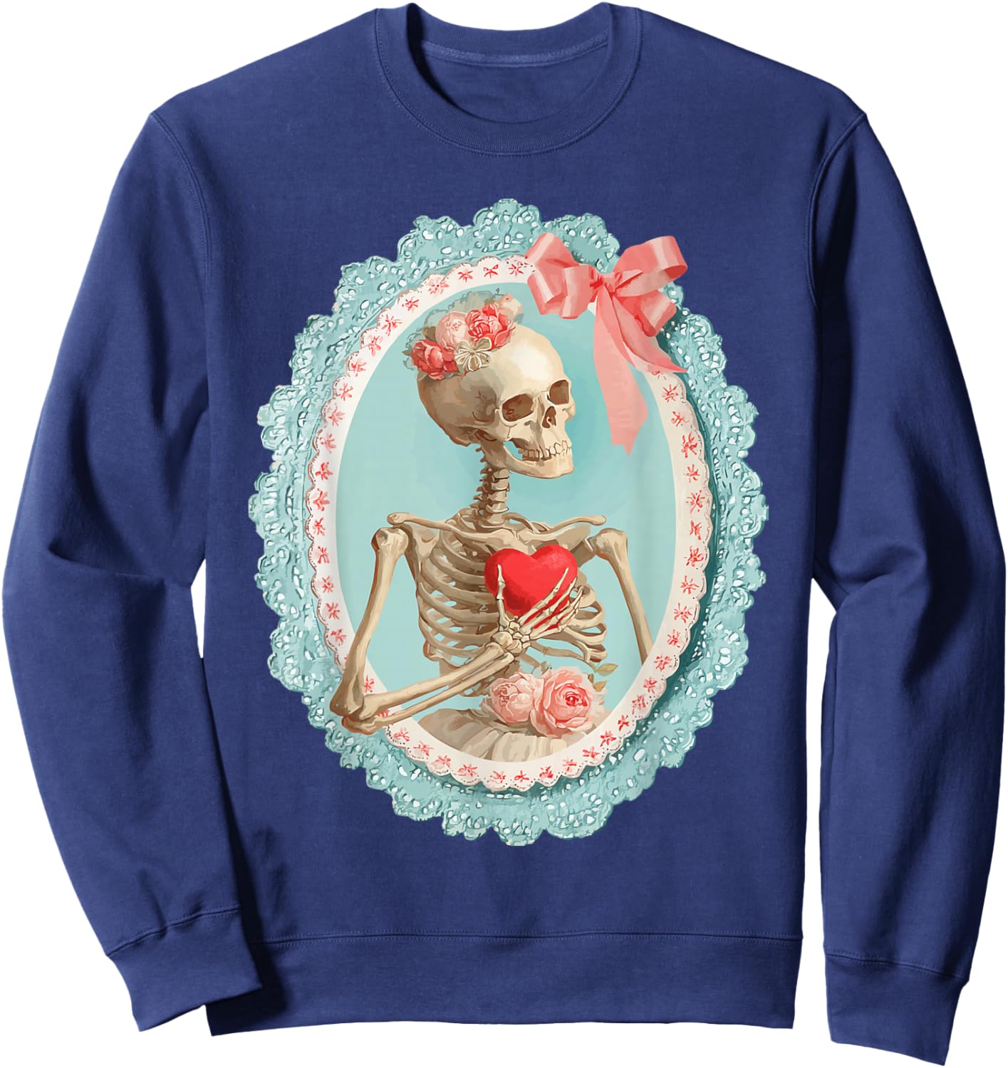 Skeleton with Heart Victorian Gothic Romantic Valentines Day Sweatshirt - Sweatshirt | Navy