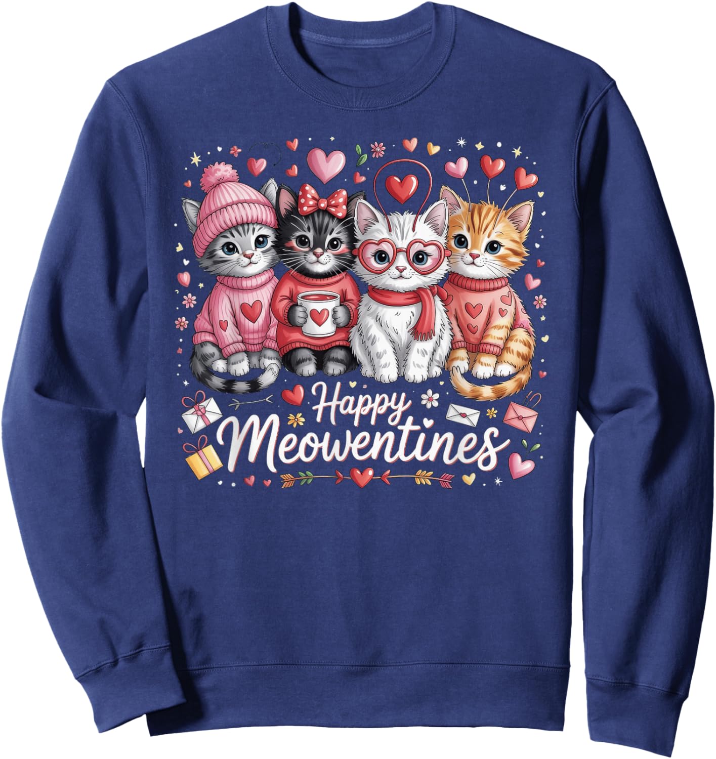 Happy Meowentines Valentine Cat Lovers Sweatshirt - Sweatshirt | Navy