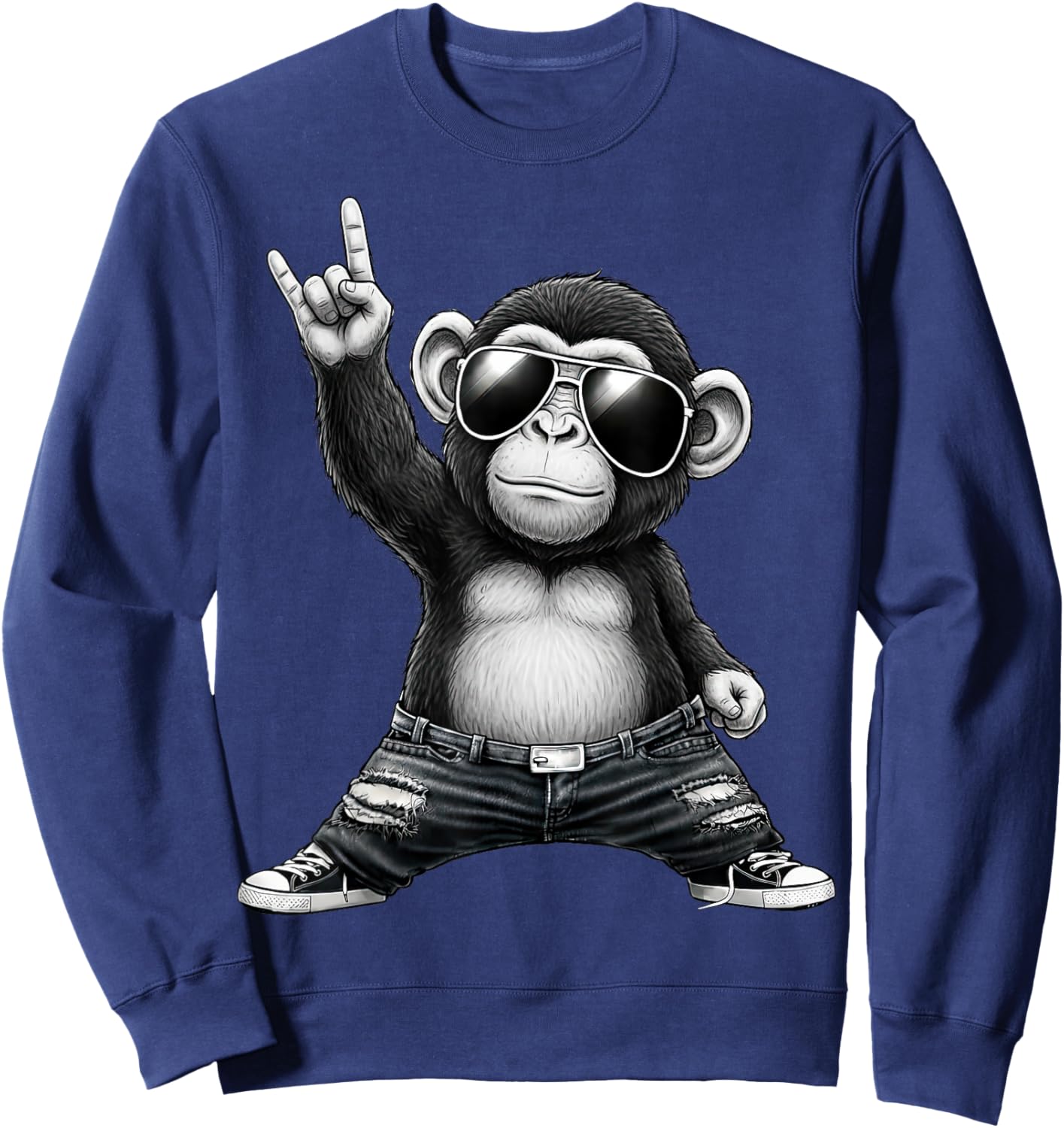 Retro Funny Monkey Cool Rock Music Lovers Boys Girls Kids Sweatshirt - Sweatshirt | Navy