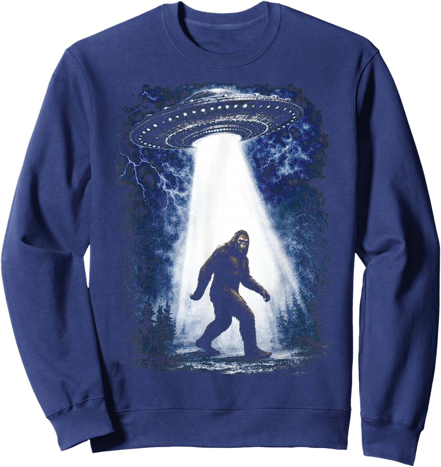 Bigfoot UFO Abduction Funny Sasquatch Alien Flying Saucer Sweatshirt - Sweatshirt | Navy