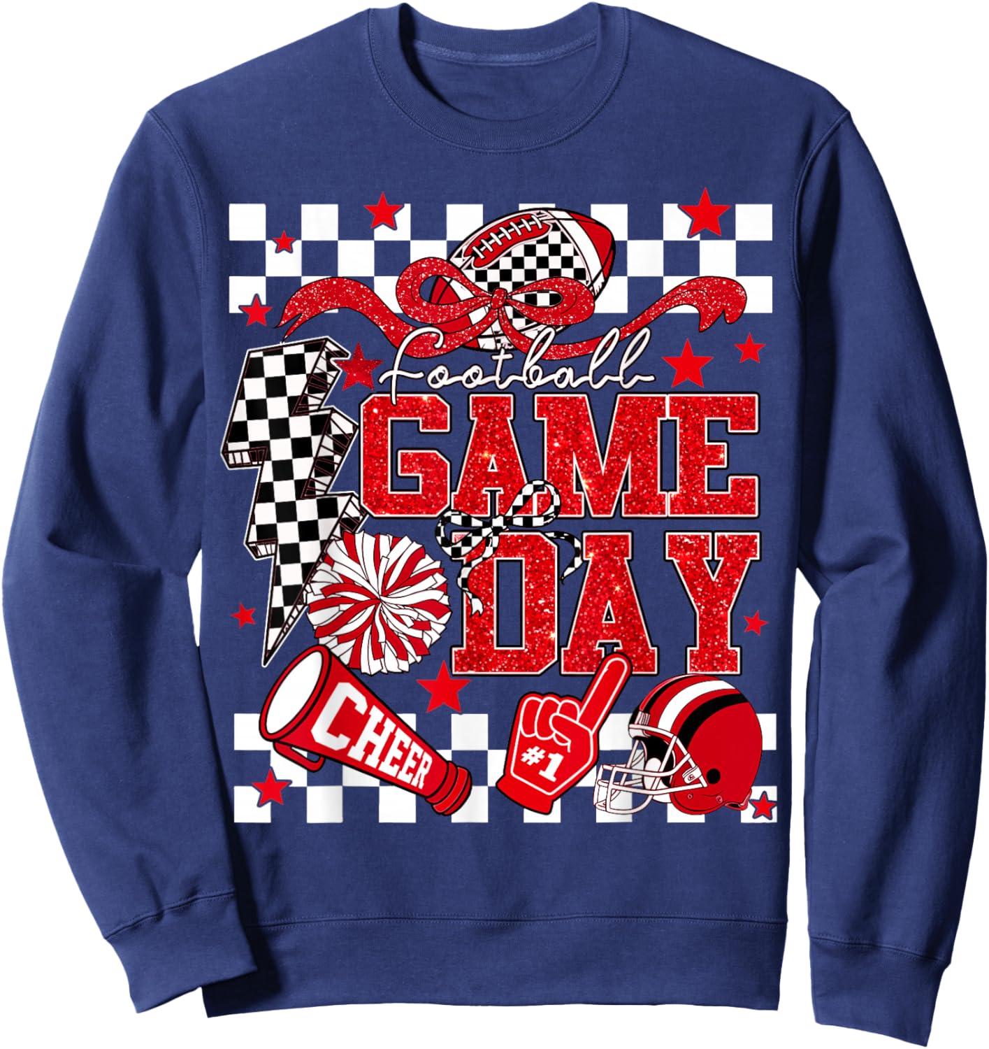 Game Day Football Red Black Touchdown Dad Mom Girls Go Cheer Sweatshirt - Sweatshirt | Navy