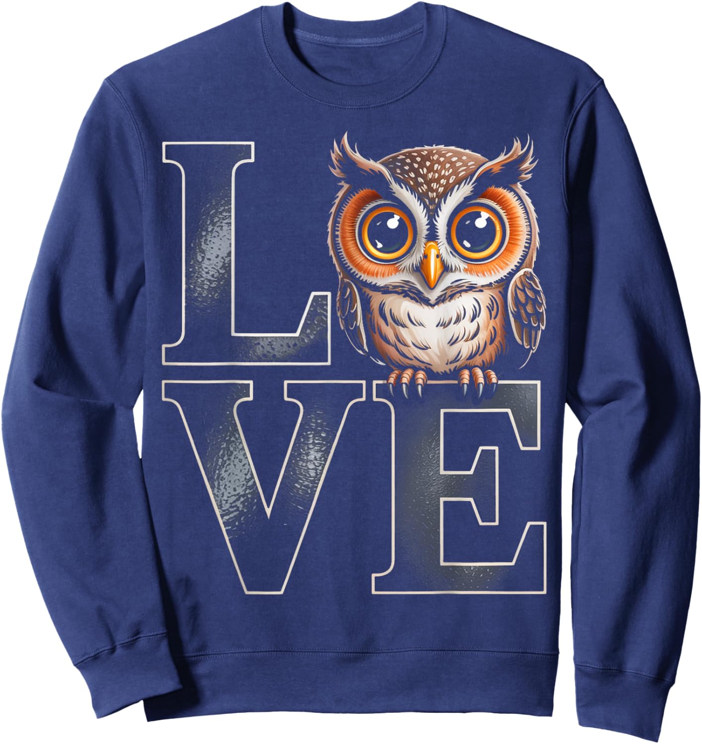 Owl Love Word Art Cute Animal Illustration Sweatshirt - Sweatshirt | Navy