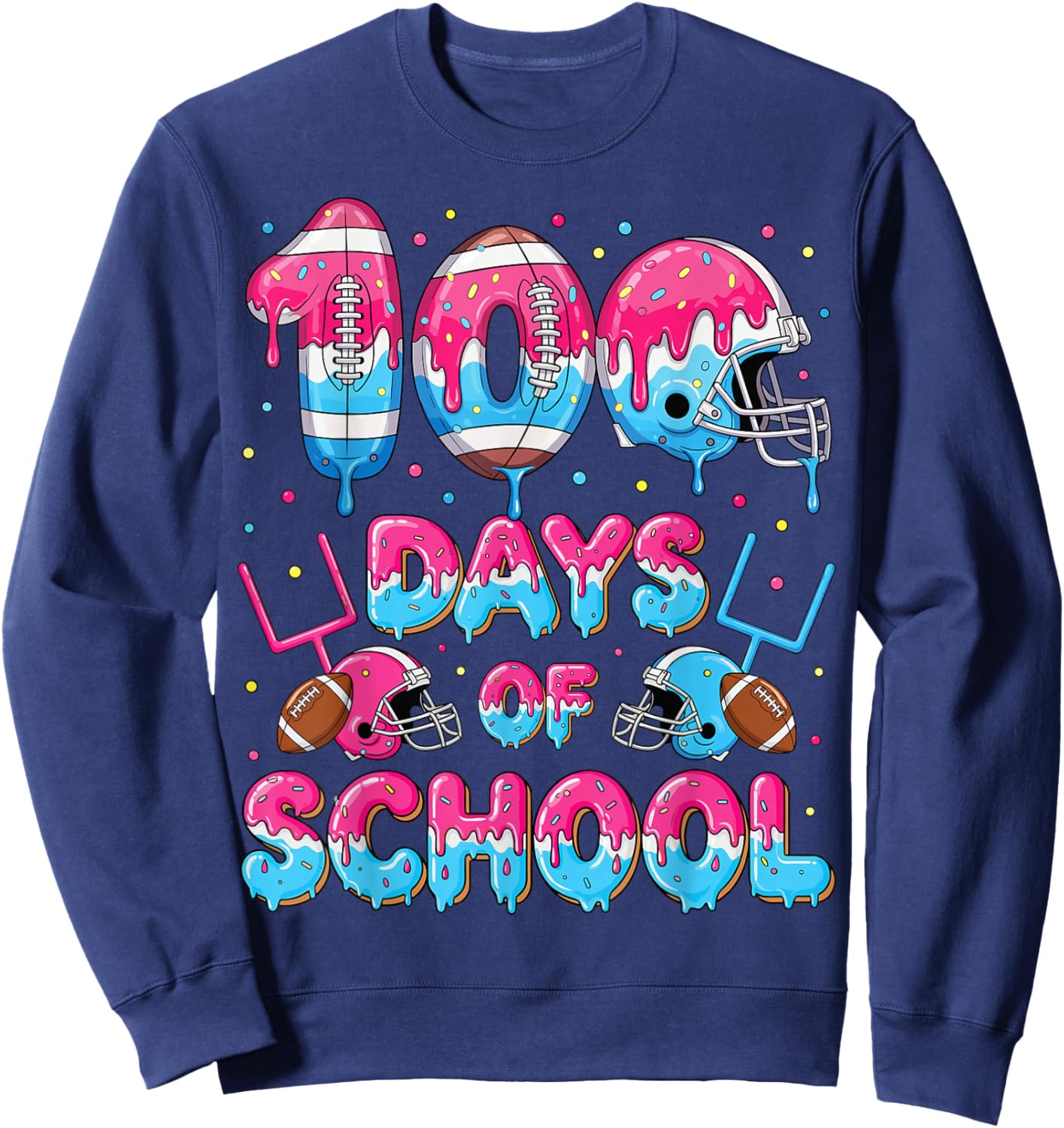 100 Days of School Football Donut Dripping Teacher Boys Kids Sweatshirt - Sweatshirt | Navy