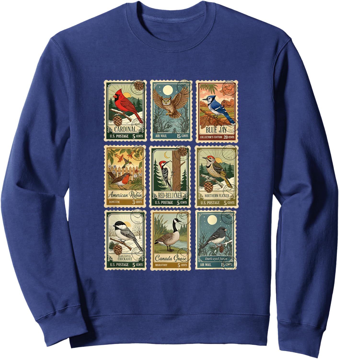 Vintage Bird Stamp Bird Watcher Nature Birding Birdwatching Sweatshirt - Sweatshirt | Navy