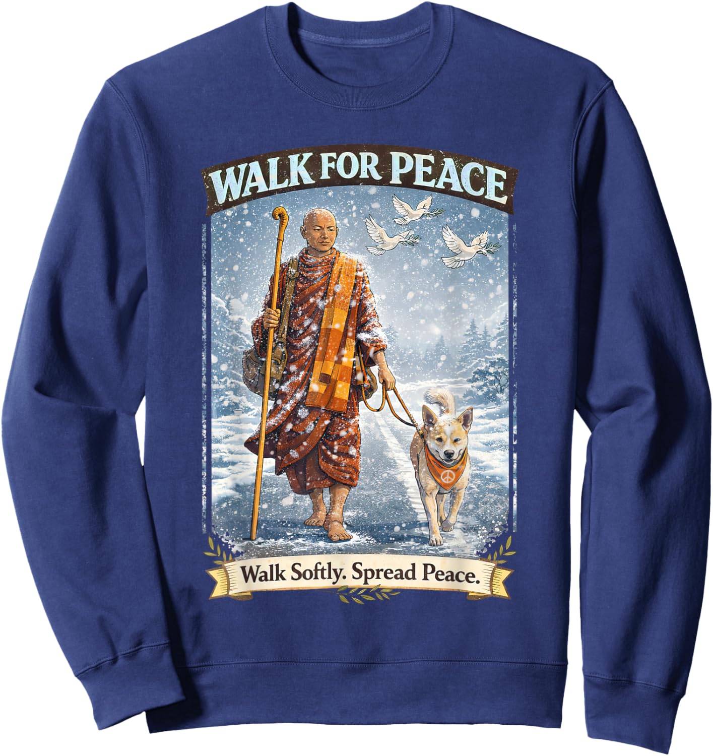 Walk for Peace in Snow with Aloka The Peace Dog Sweatshirt - Sweatshirt | Navy