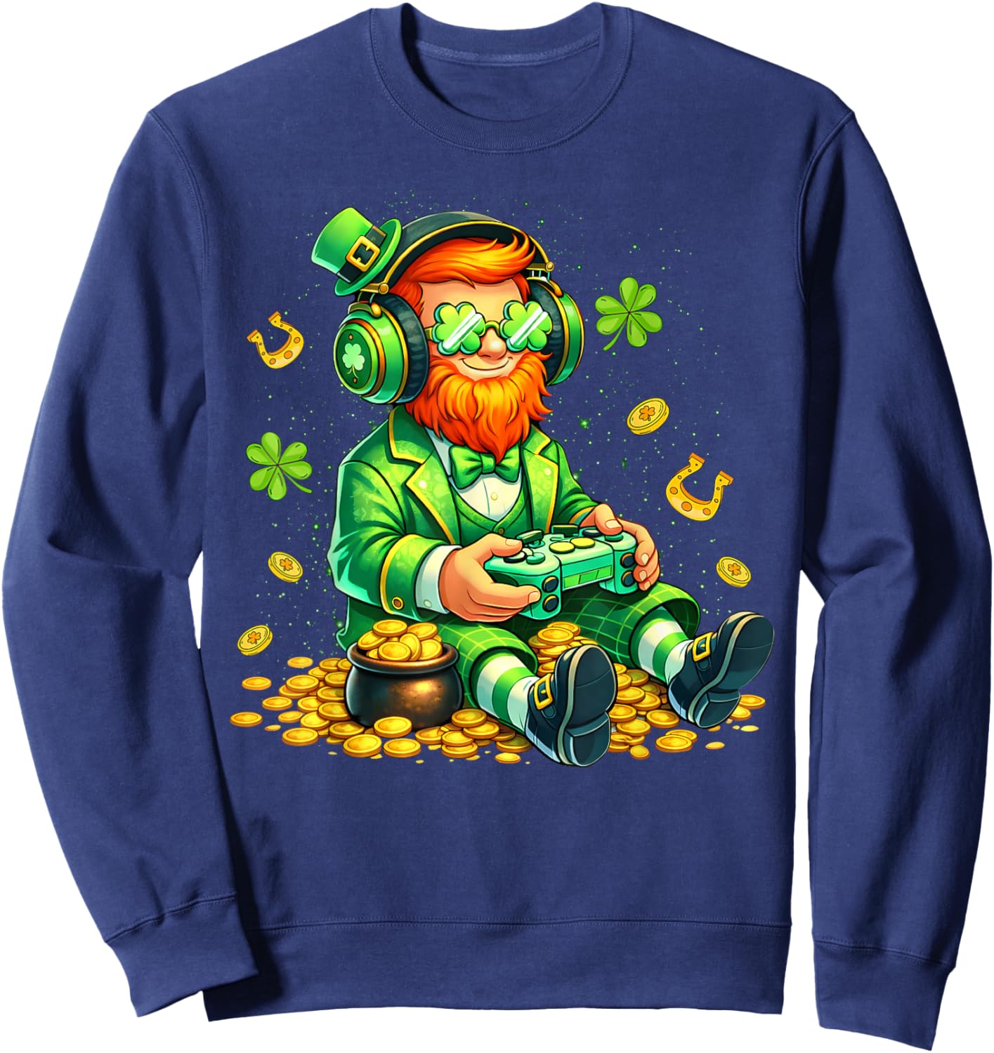 St Patricks Day Video Game Leprechaun Gamer Kids Boys Gaming Sweatshirt - Sweatshirt | Navy